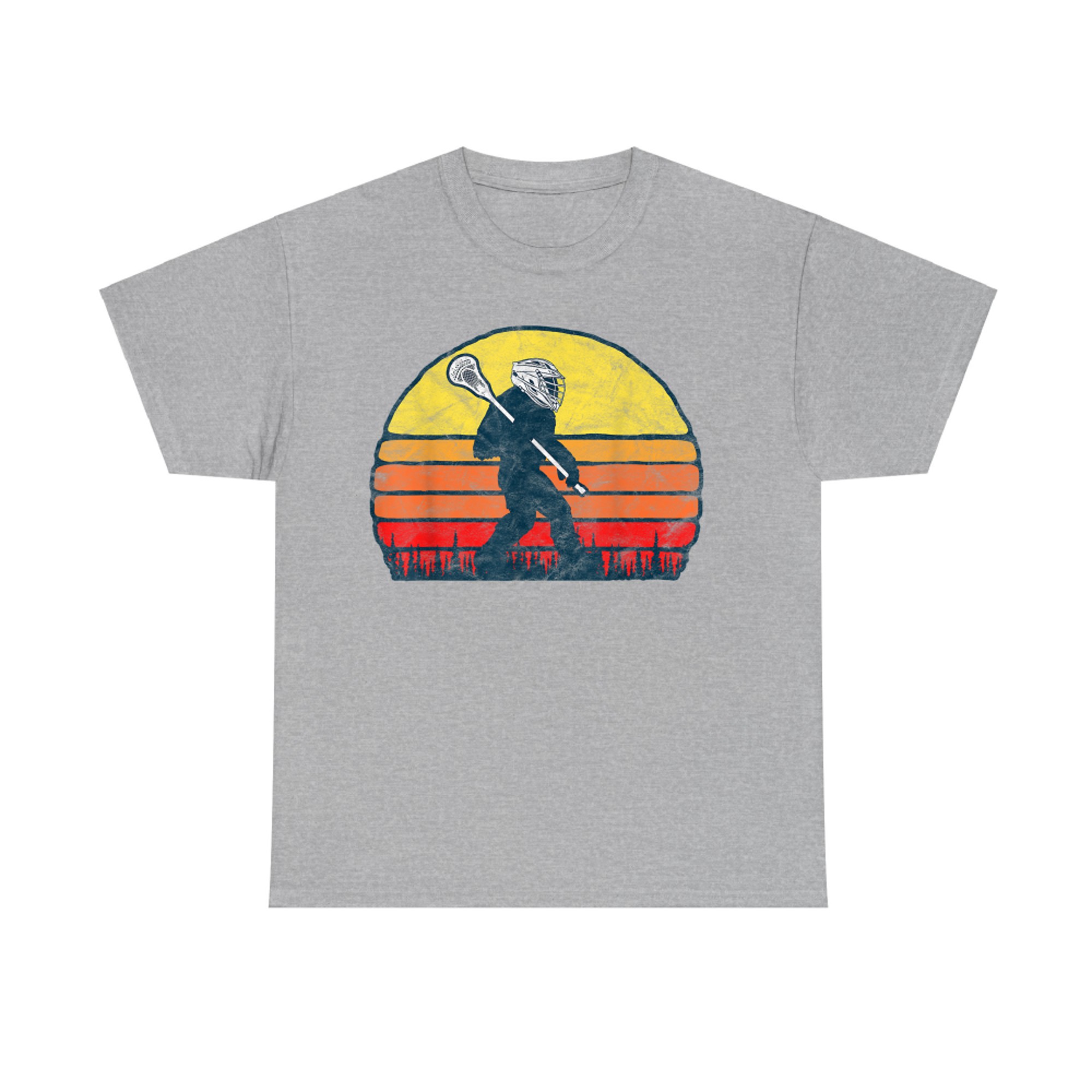 Funny Sasquatch Lax Bigfoot Lacrosse Vintage 80s Sunset T-Shirt