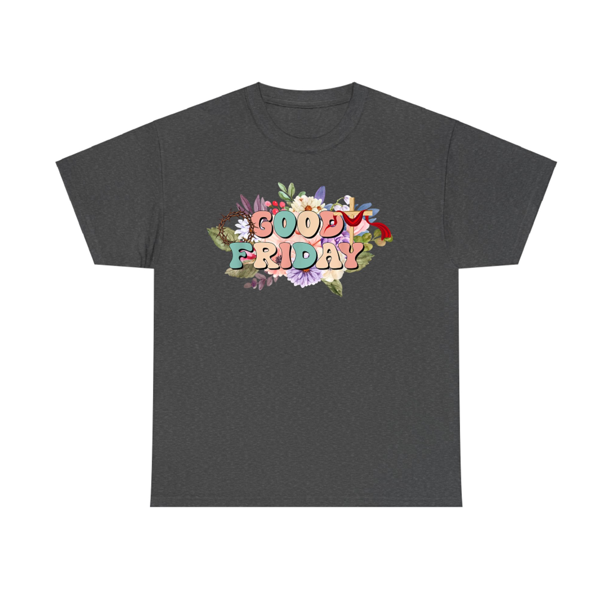 Good Friday Cross Jesus Flower Holy Week Christian Easter T-Shirt