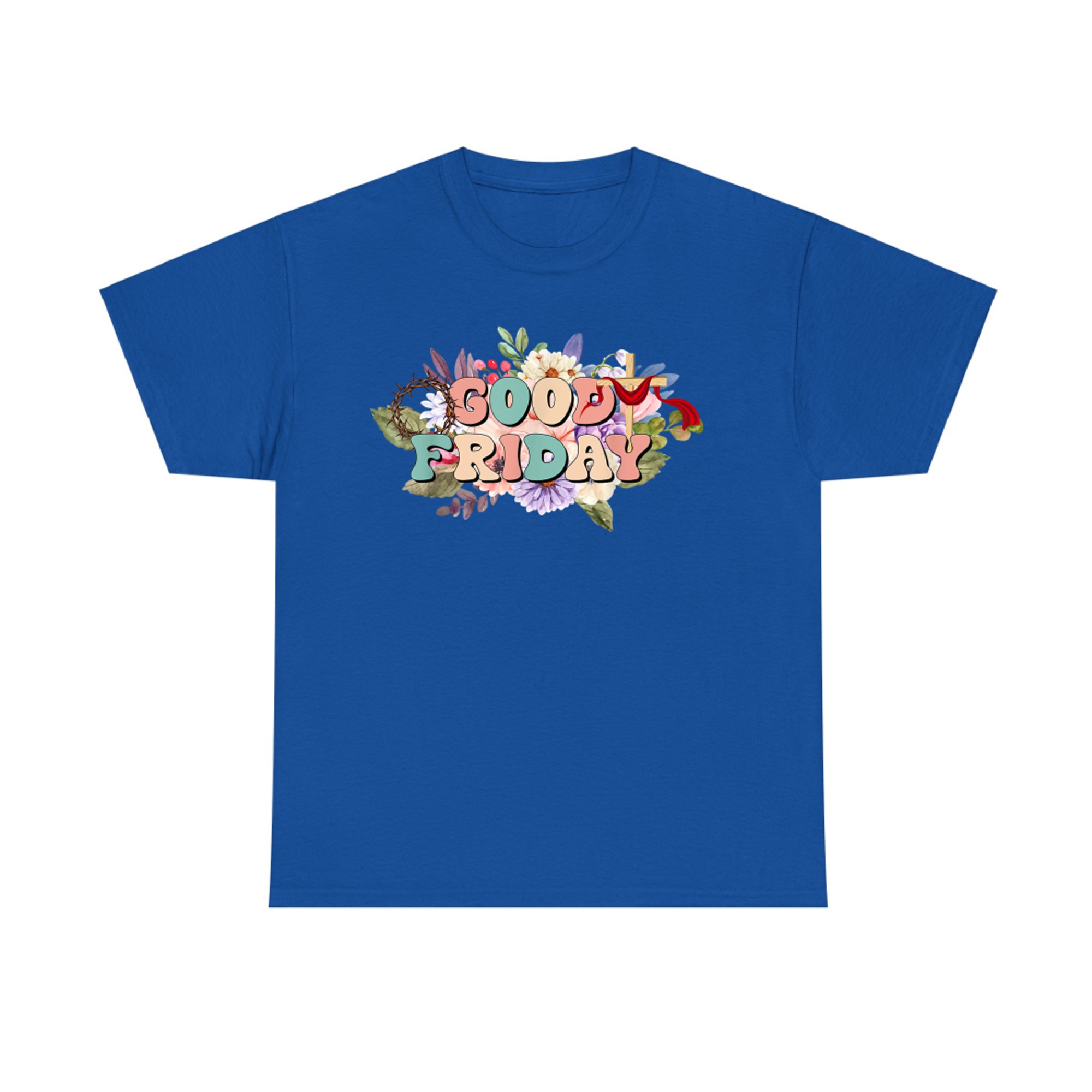 Good Friday Cross Jesus Flower Holy Week Christian Easter T-Shirt