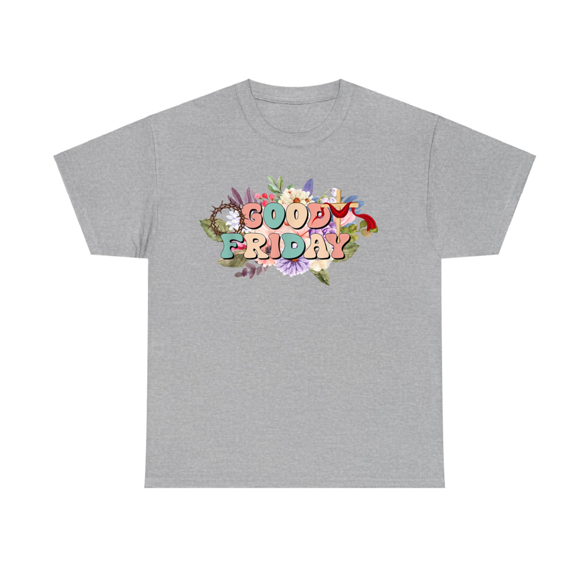 Good Friday Cross Jesus Flower Holy Week Christian Easter T-Shirt