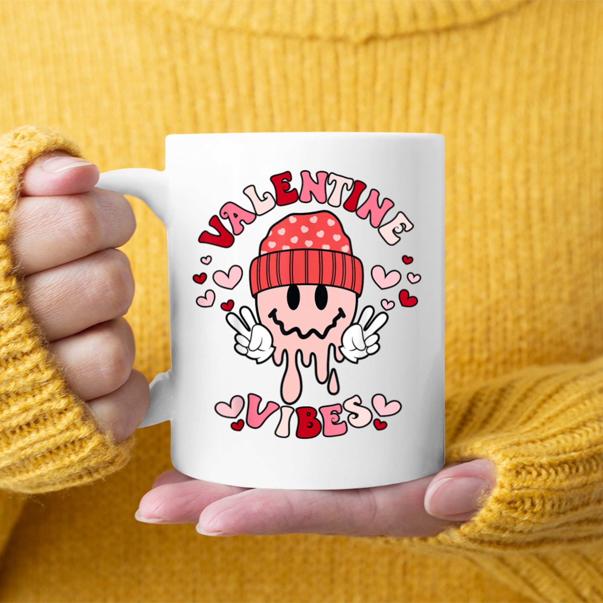 Groovy Valentine Vibes Valentines Day Smile Face Mug