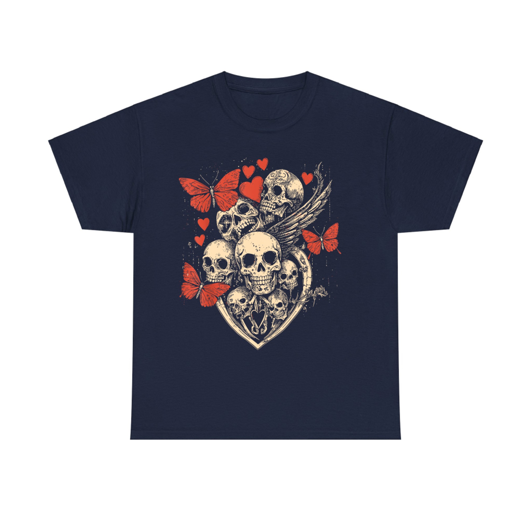 Grunge Gothic Skulls Butterflies Hearts Style Skull T-Shirt