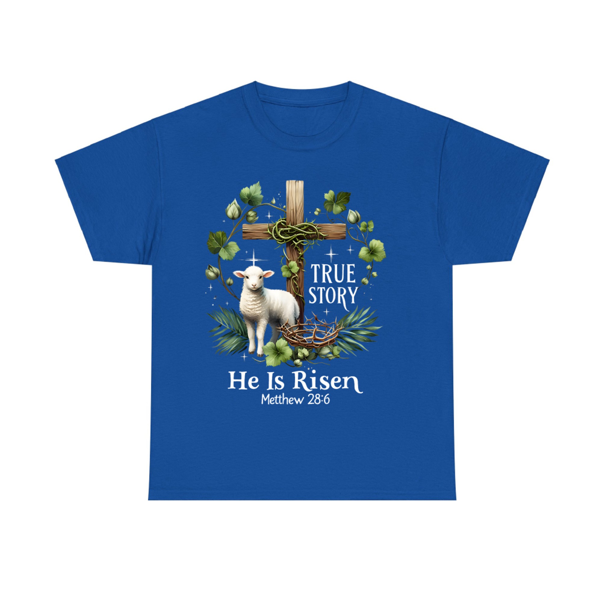 He Is Risen Easter True Story Lamb Cross Christian T-Shirt