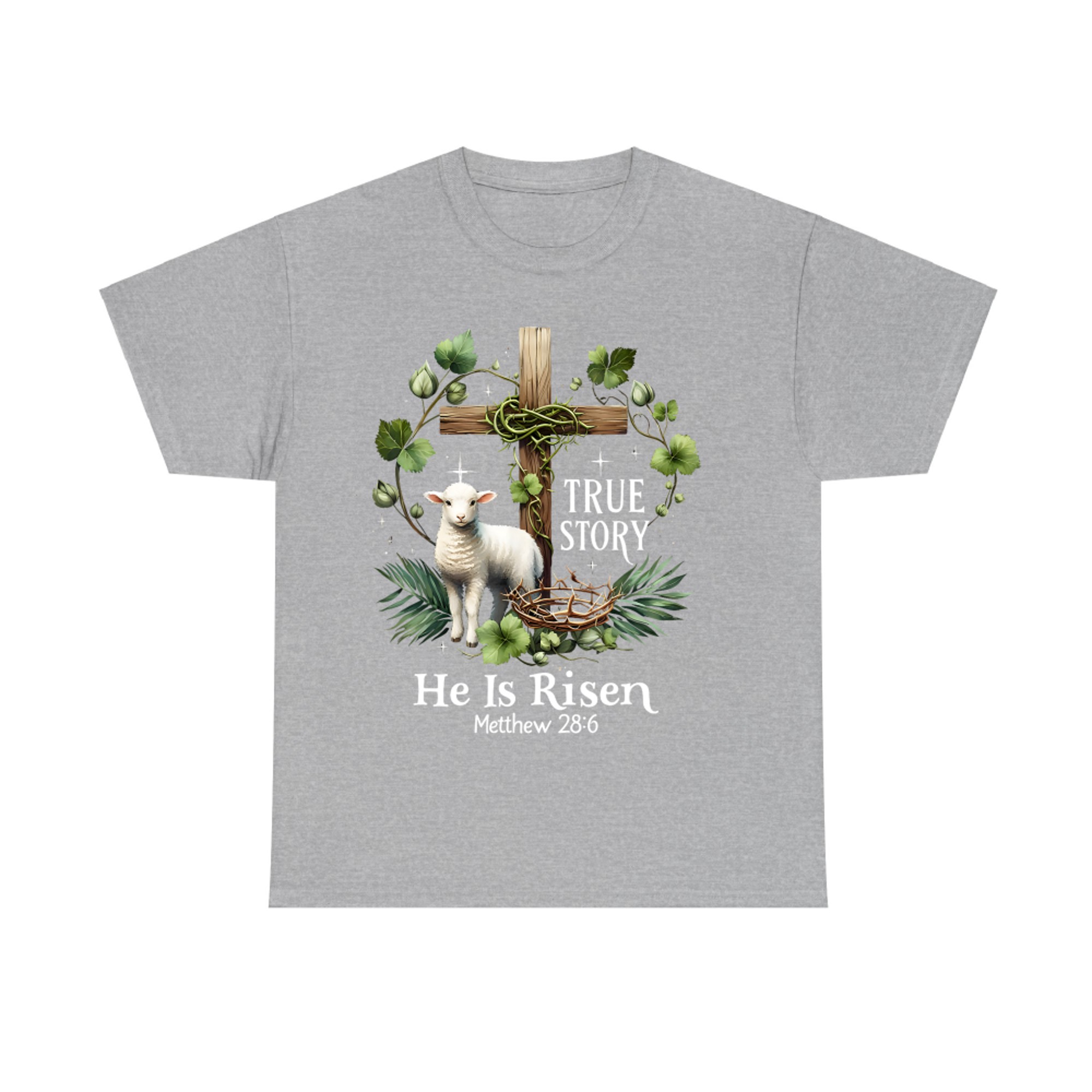 He Is Risen Easter True Story Lamb Cross Christian T-Shirt