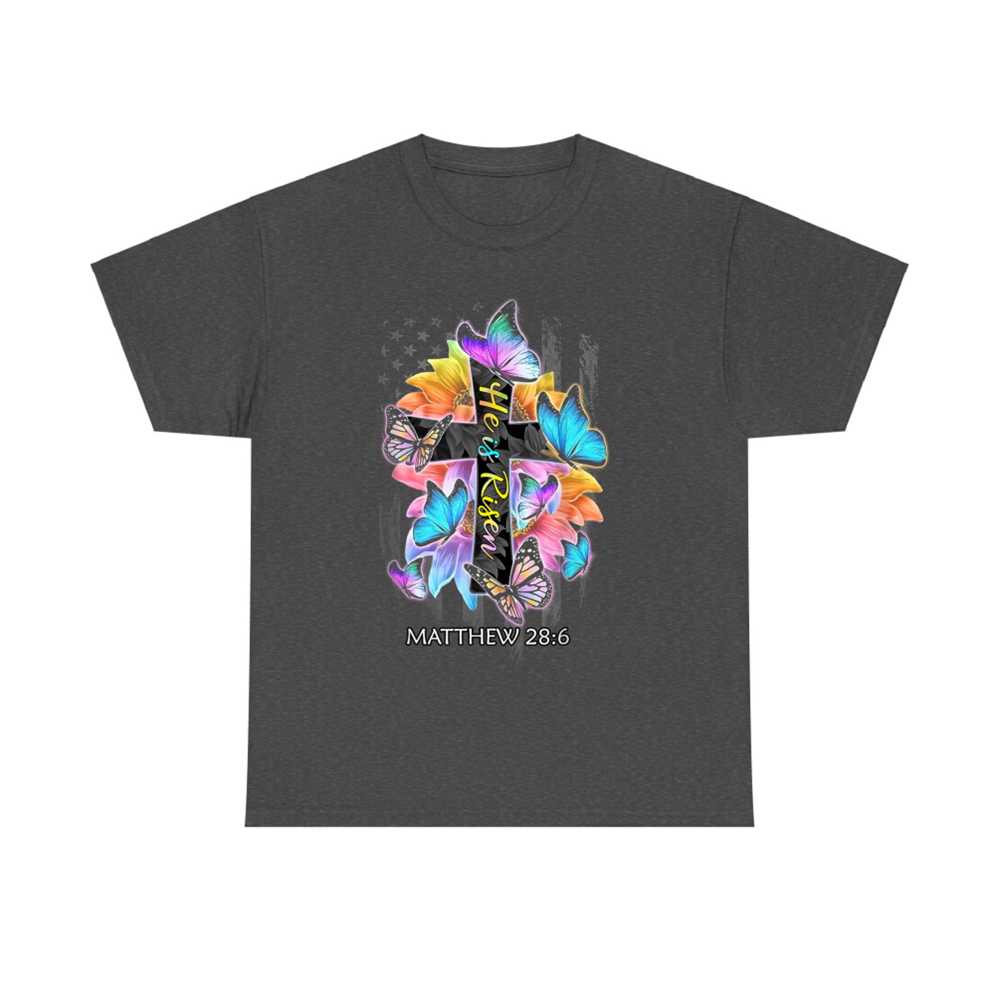 He Is Risen Jesus Christian Cross Butterfly American Flag T-Shirt