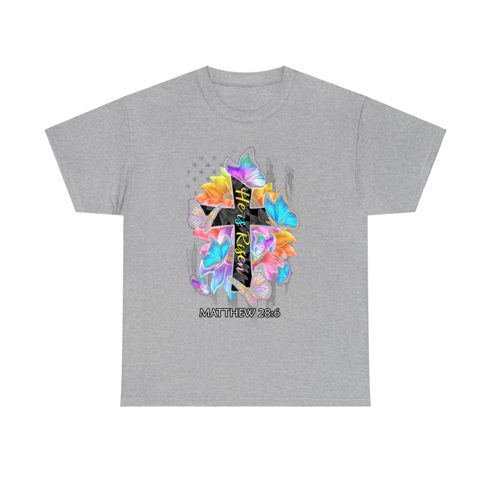 He Is Risen Jesus Christian Cross Butterfly American Flag T-Shirt