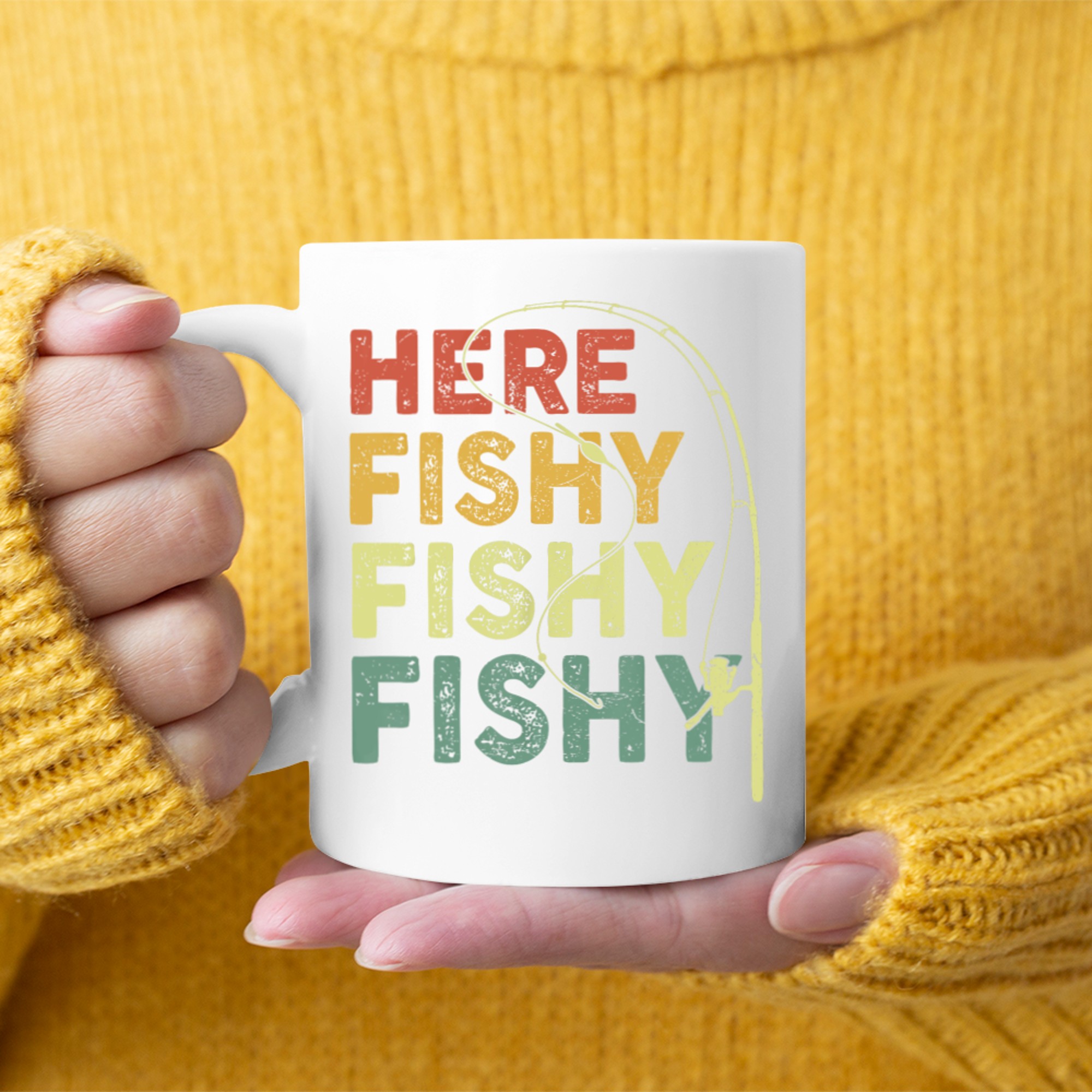 Here-Fishy Funny Fishing Bass Fish Dad Mug