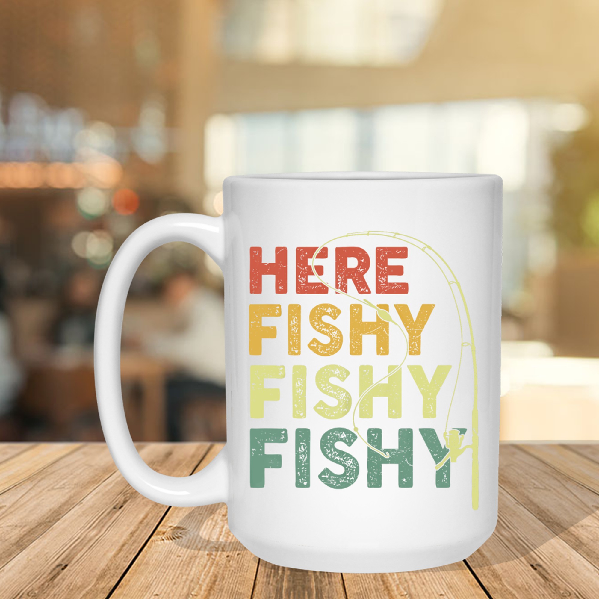 Here-Fishy Funny Fishing Bass Fish Dad Mug