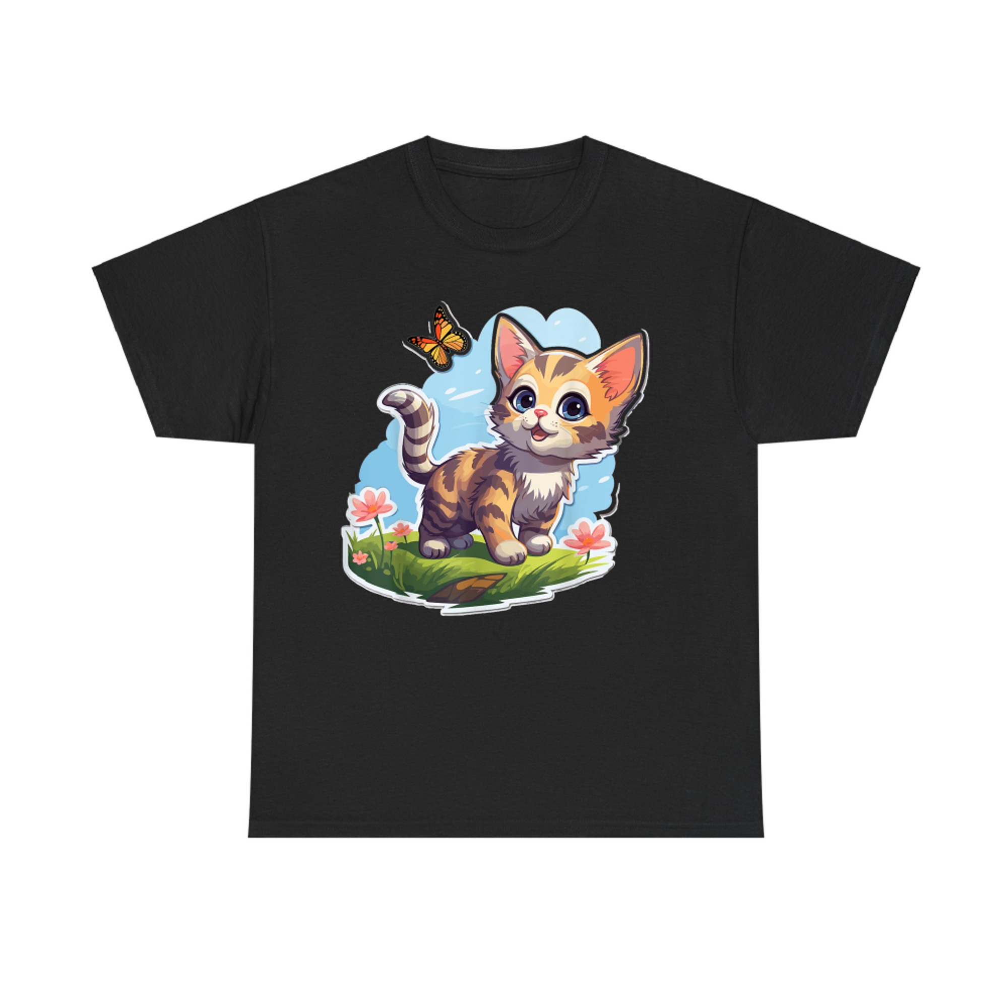 Kitten with Blue Eyes and Butterfly Perfect Summer T-Shirt