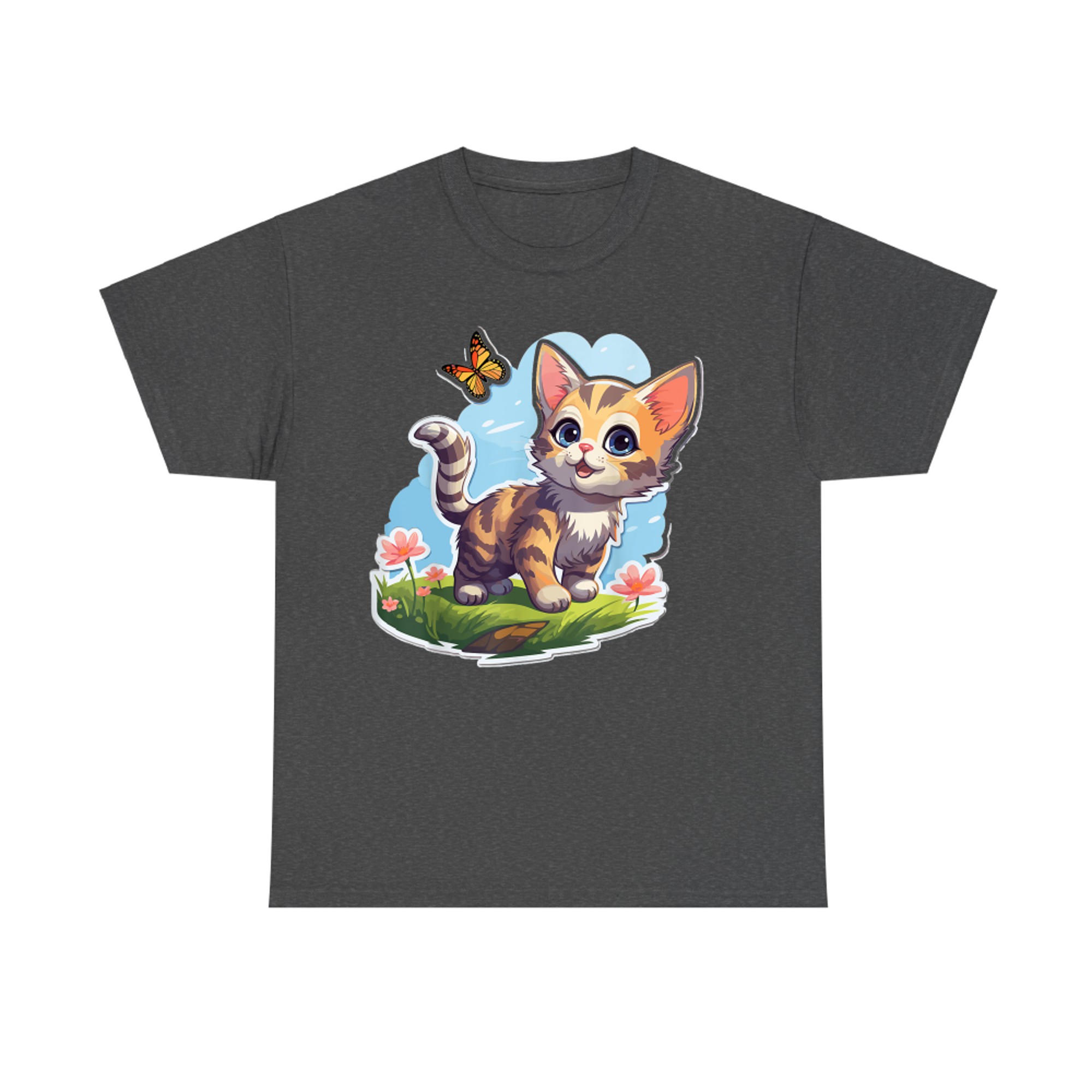 Kitten with Blue Eyes and Butterfly Perfect Summer T-Shirt