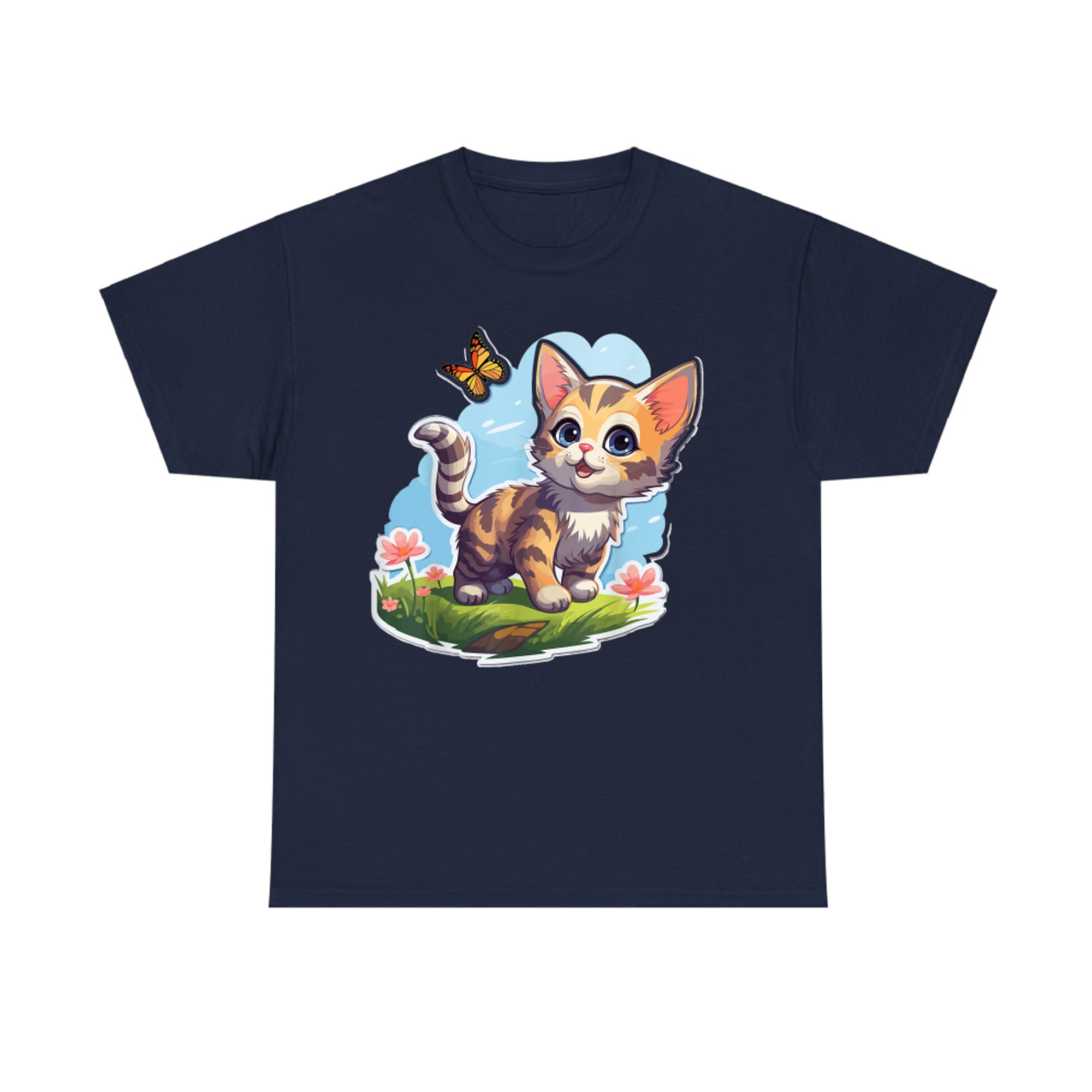 Kitten with Blue Eyes and Butterfly Perfect Summer T-Shirt