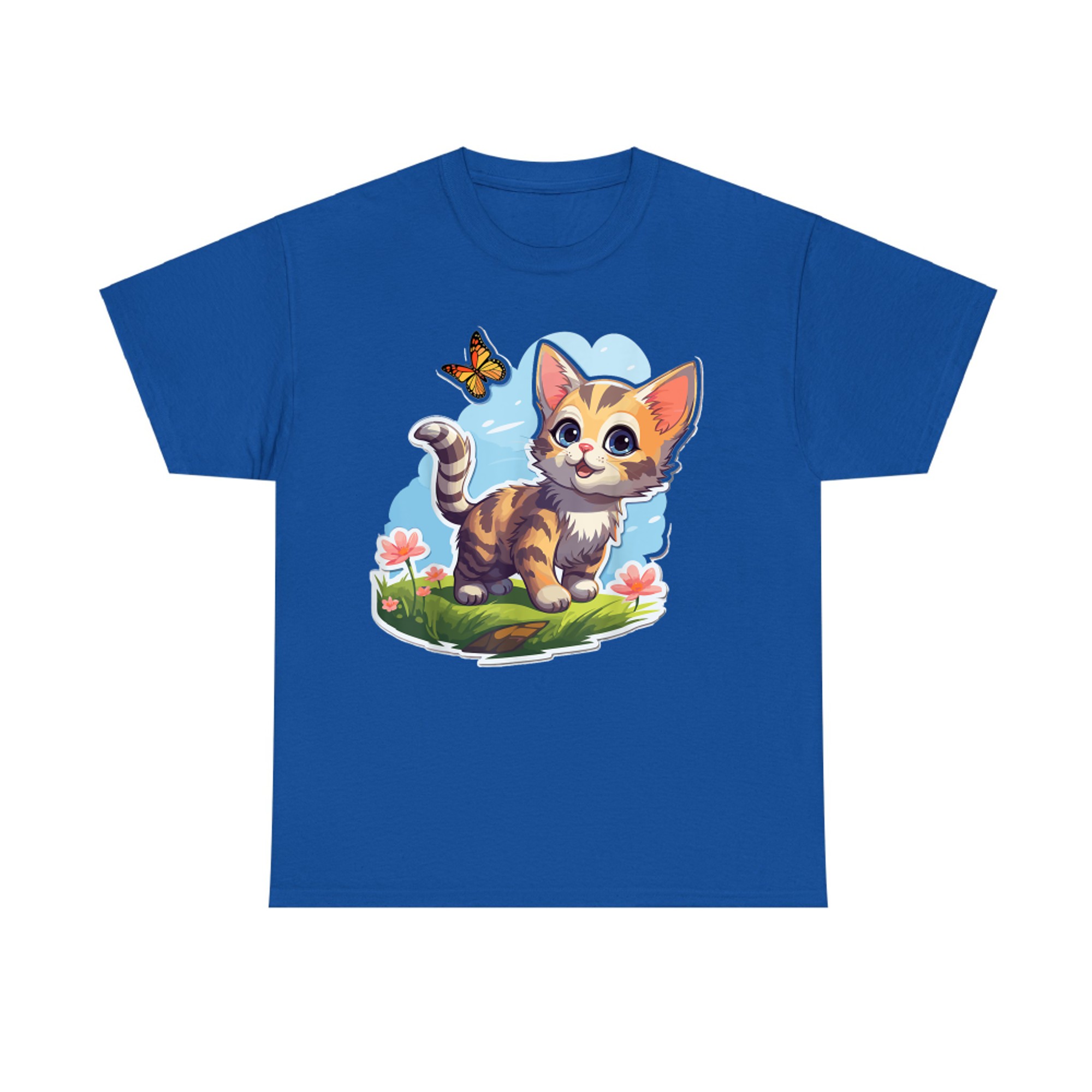 Kitten with Blue Eyes and Butterfly Perfect Summer T-Shirt
