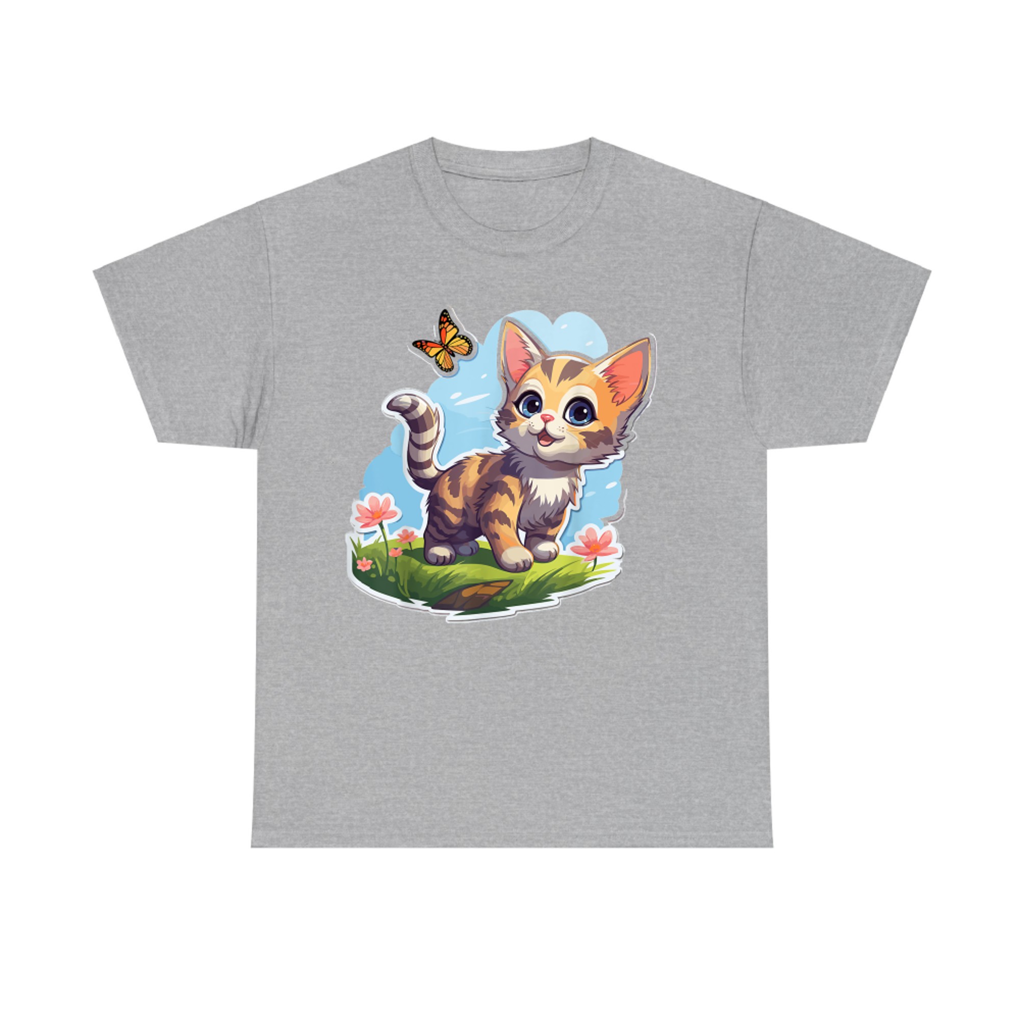 Kitten with Blue Eyes and Butterfly Perfect Summer T-Shirt