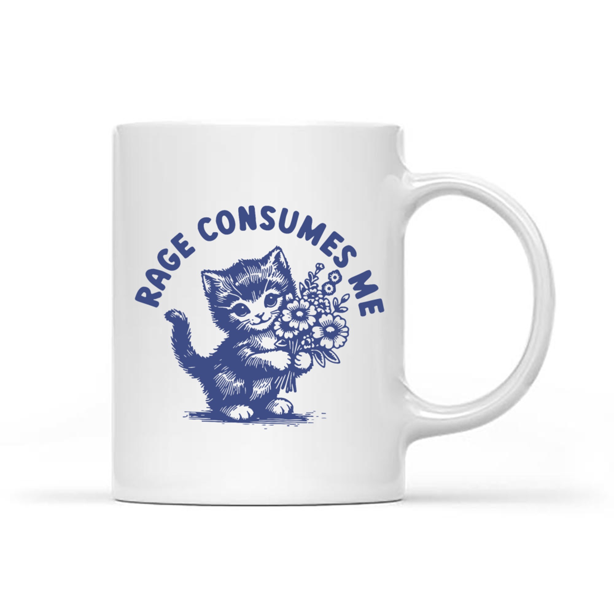 Rage Consumes Me Cute Angry Cat Holding Flowers Funny Cat Mug