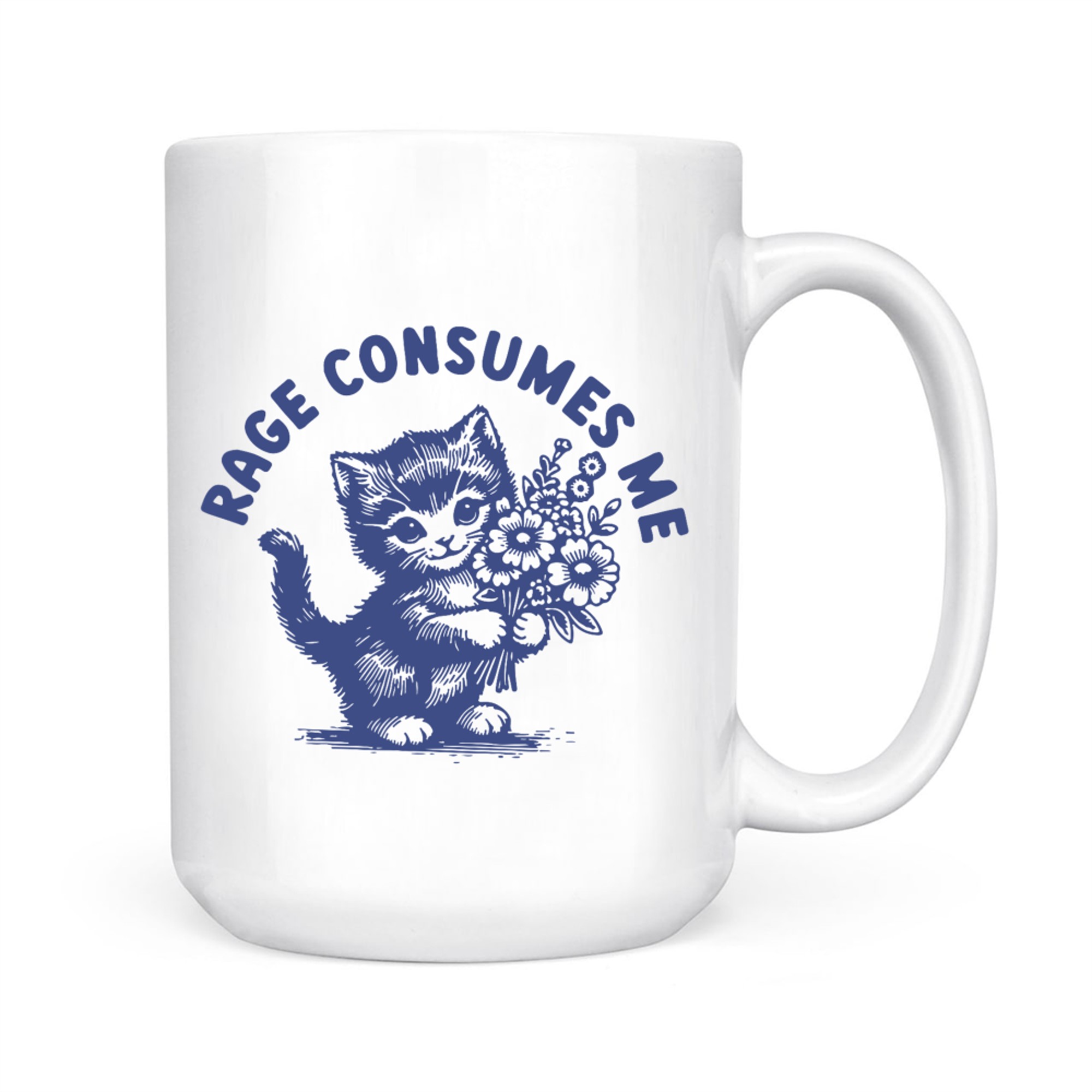 Rage Consumes Me Cute Angry Cat Holding Flowers Funny Cat Mug