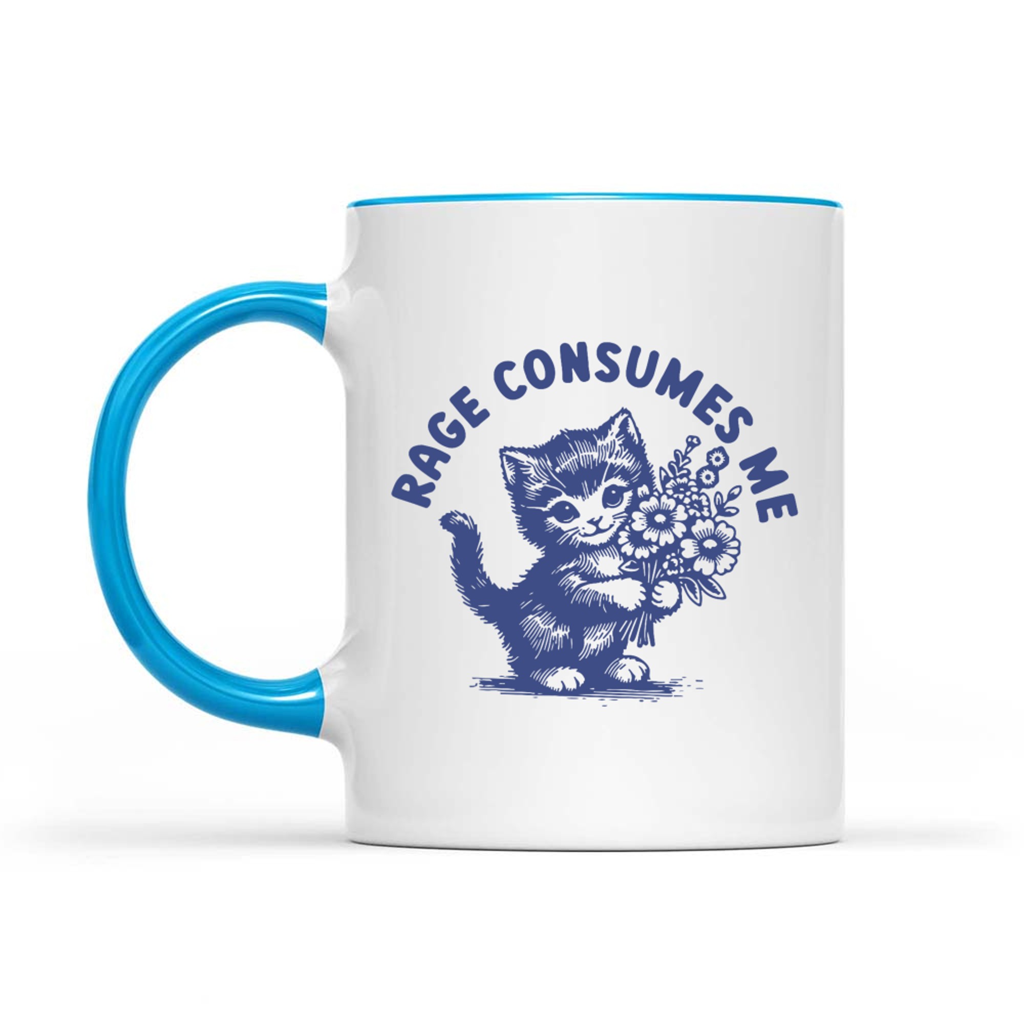 Rage Consumes Me Cute Angry Cat Holding Flowers Funny Cat Mug