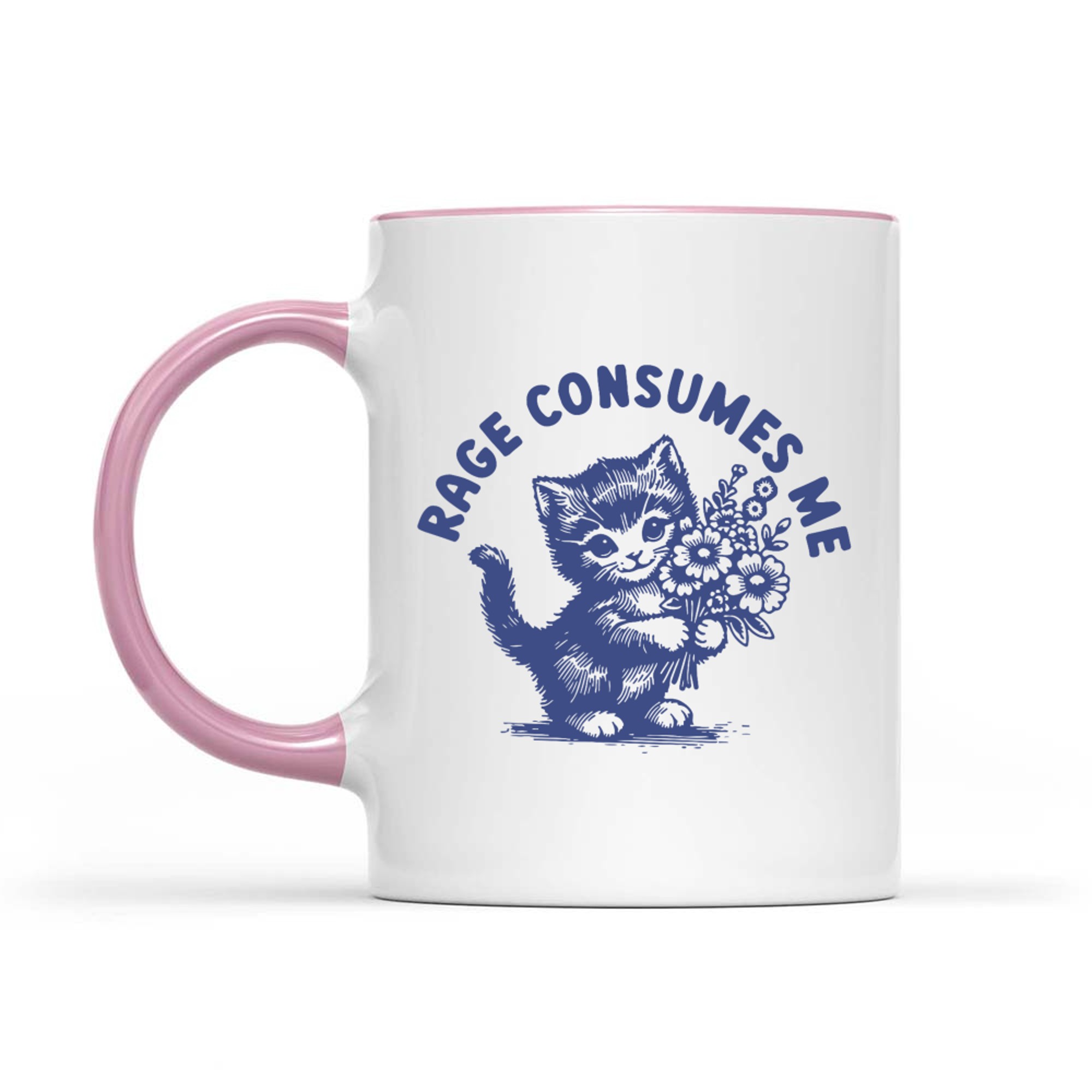 Rage Consumes Me Cute Angry Cat Holding Flowers Funny Cat Mug