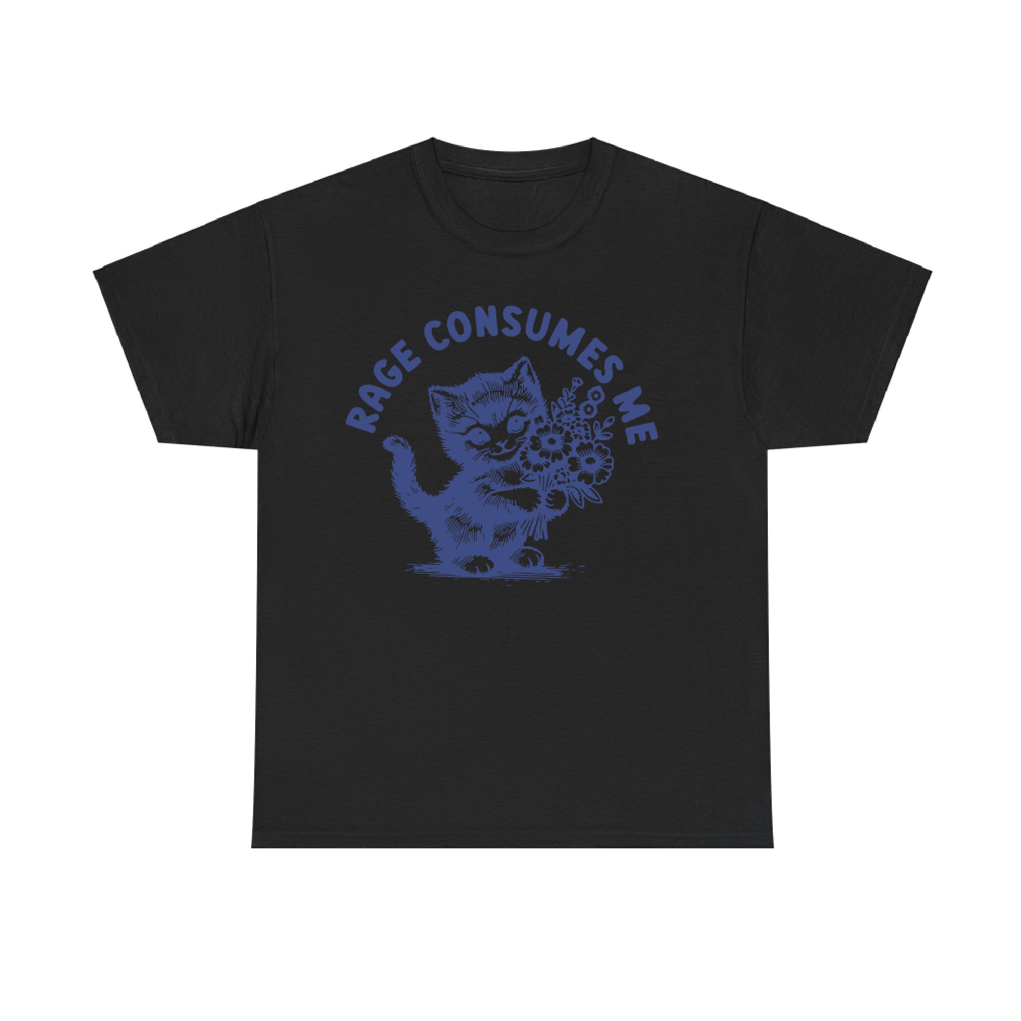 Rage Consumes Me Cute Angry Cat Holding Flowers Funny Cat T-Shirt