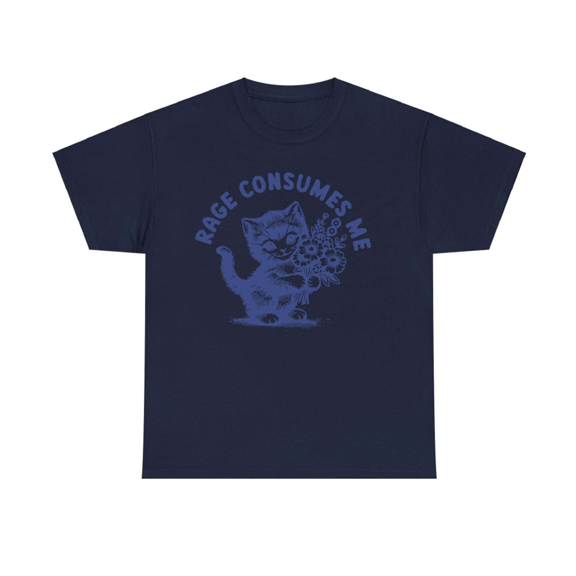 Rage Consumes Me Cute Angry Cat Holding Flowers Funny Cat T-Shirt