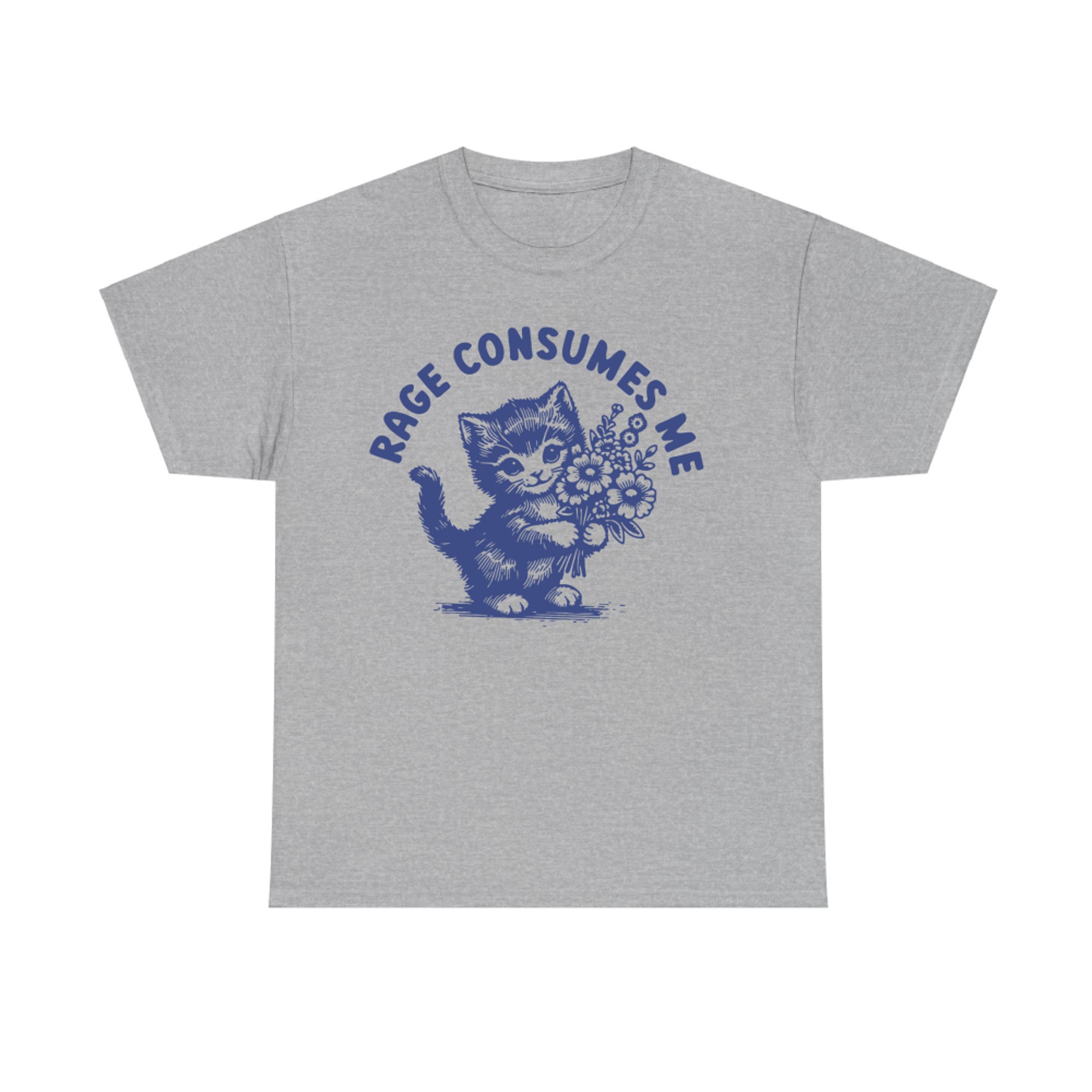 Rage Consumes Me Cute Angry Cat Holding Flowers Funny Cat T-Shirt
