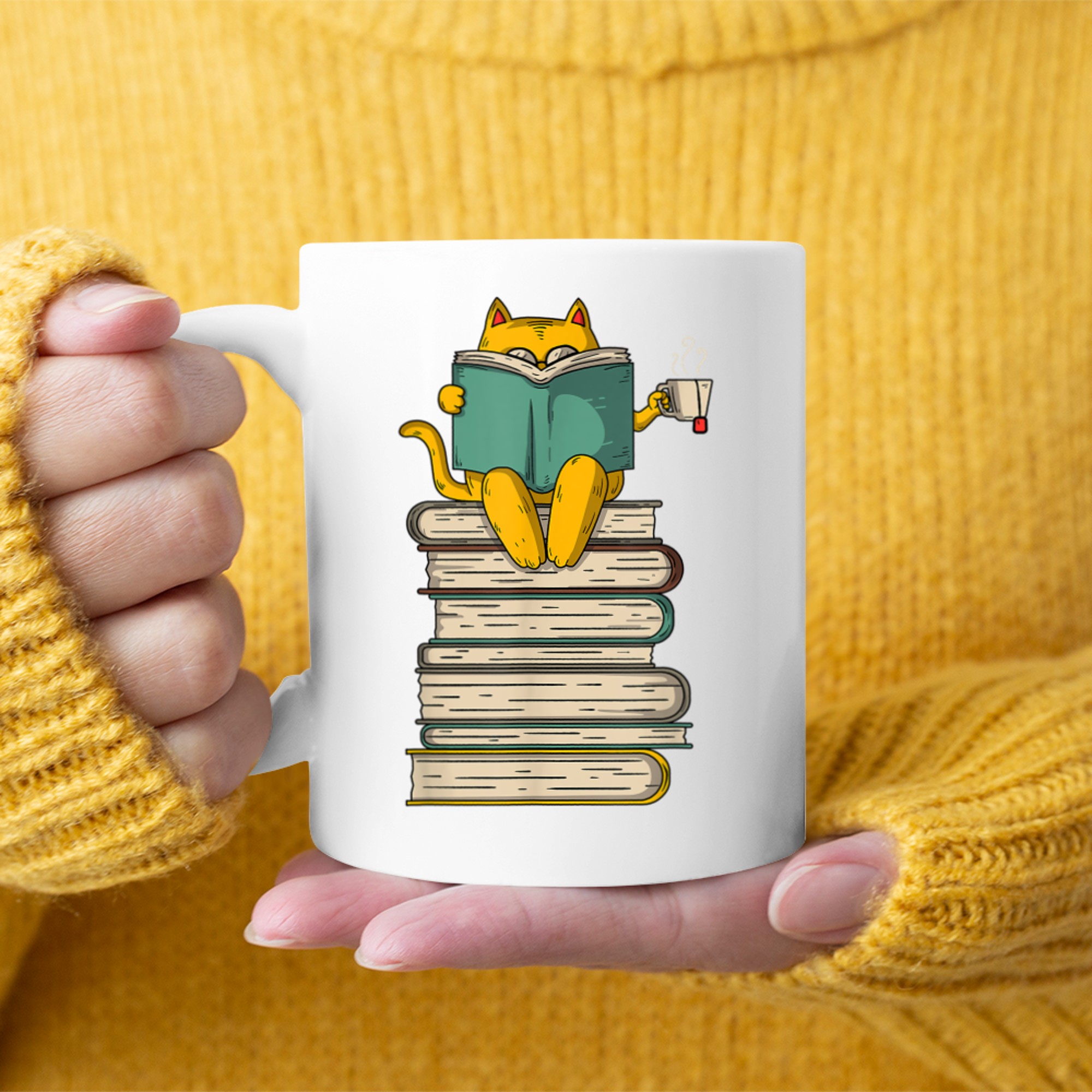 Reading Cat Funny Book Tea Lover Mug