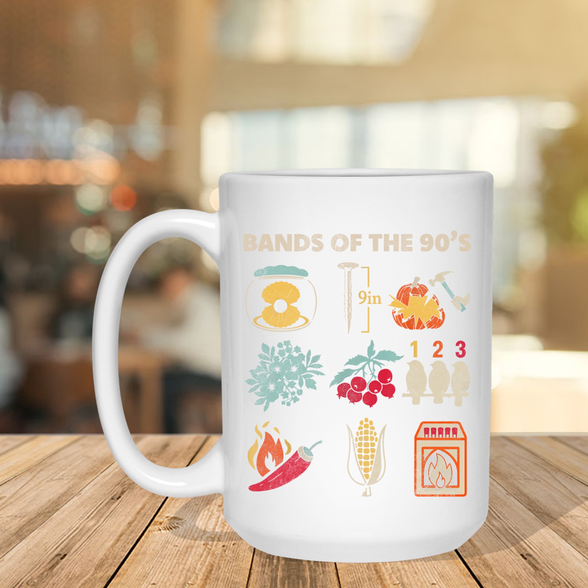 Retro Popular Music Bands of The 90s Rock Funny Vintage Mug
