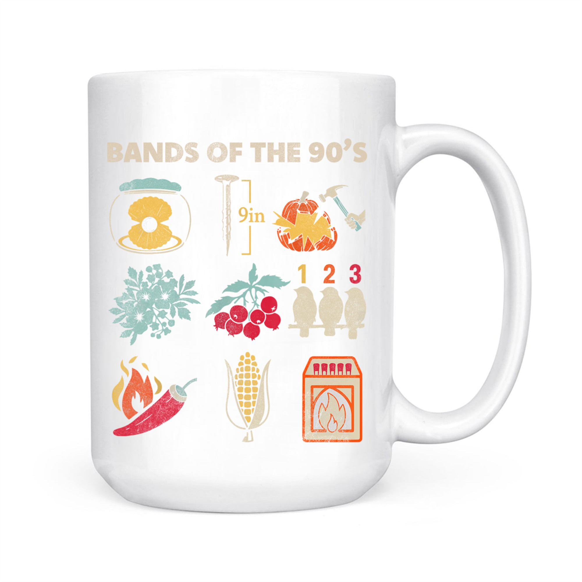 Retro Popular Music Bands of The 90s Rock Funny Vintage Mug