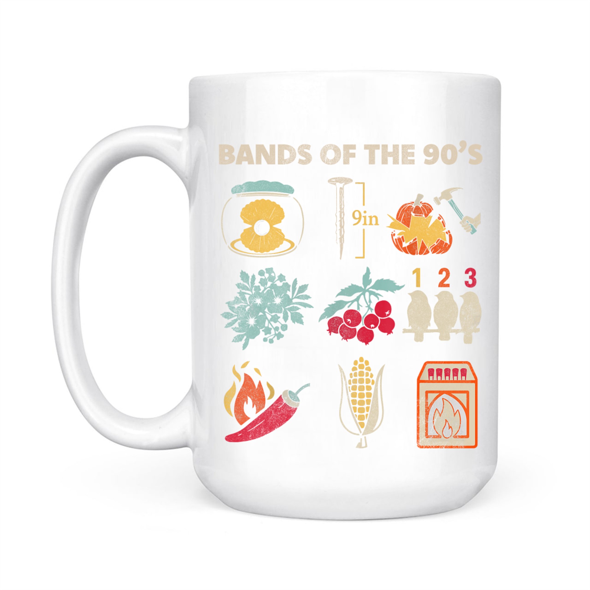 Retro Popular Music Bands of The 90s Rock Funny Vintage Mug
