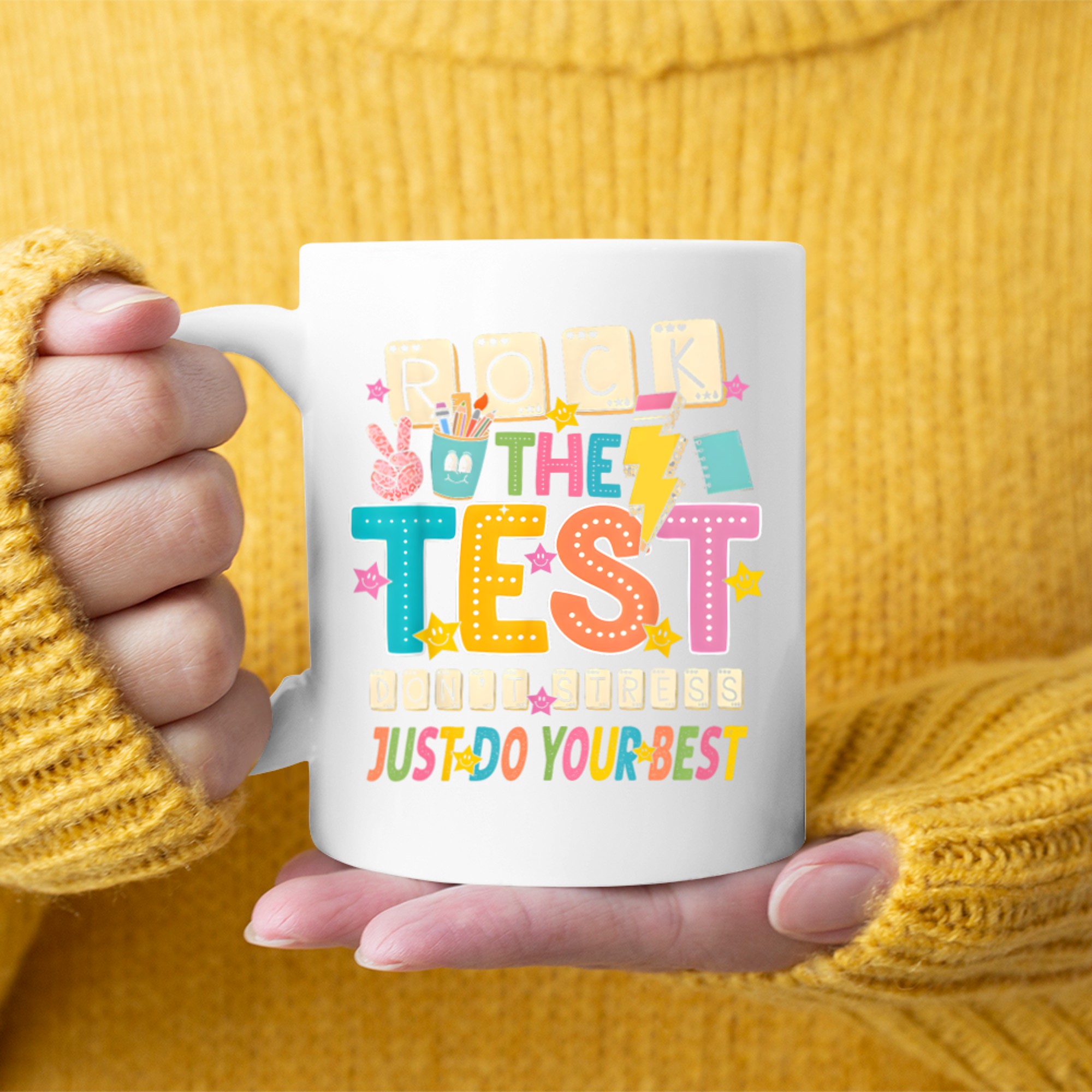 Rock The Test Don't Stress Just Do Your Best Teacher Testing Mug