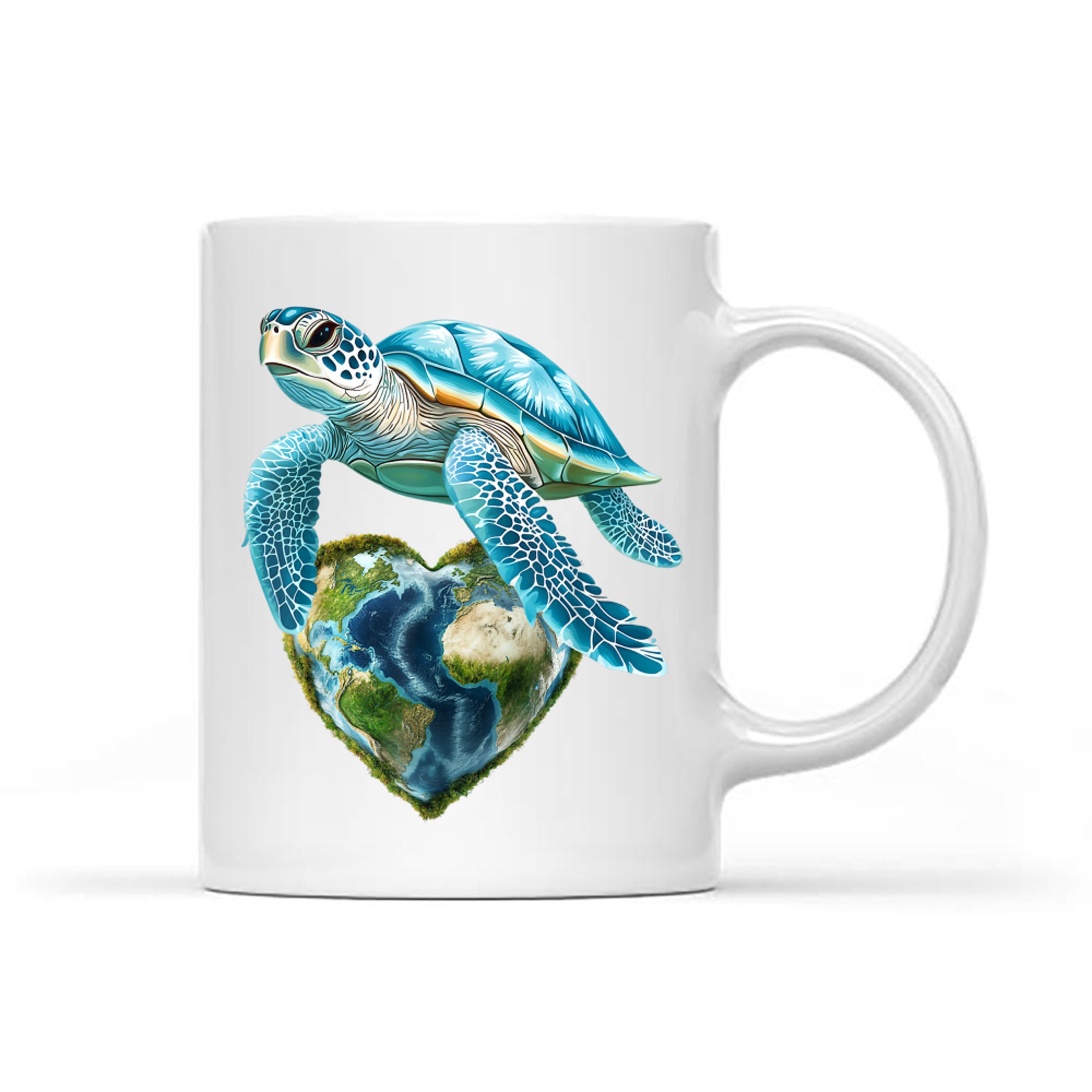 Sea Turtle with Heart-Shaped Earth Globe Love Ocean Nature Art Mug