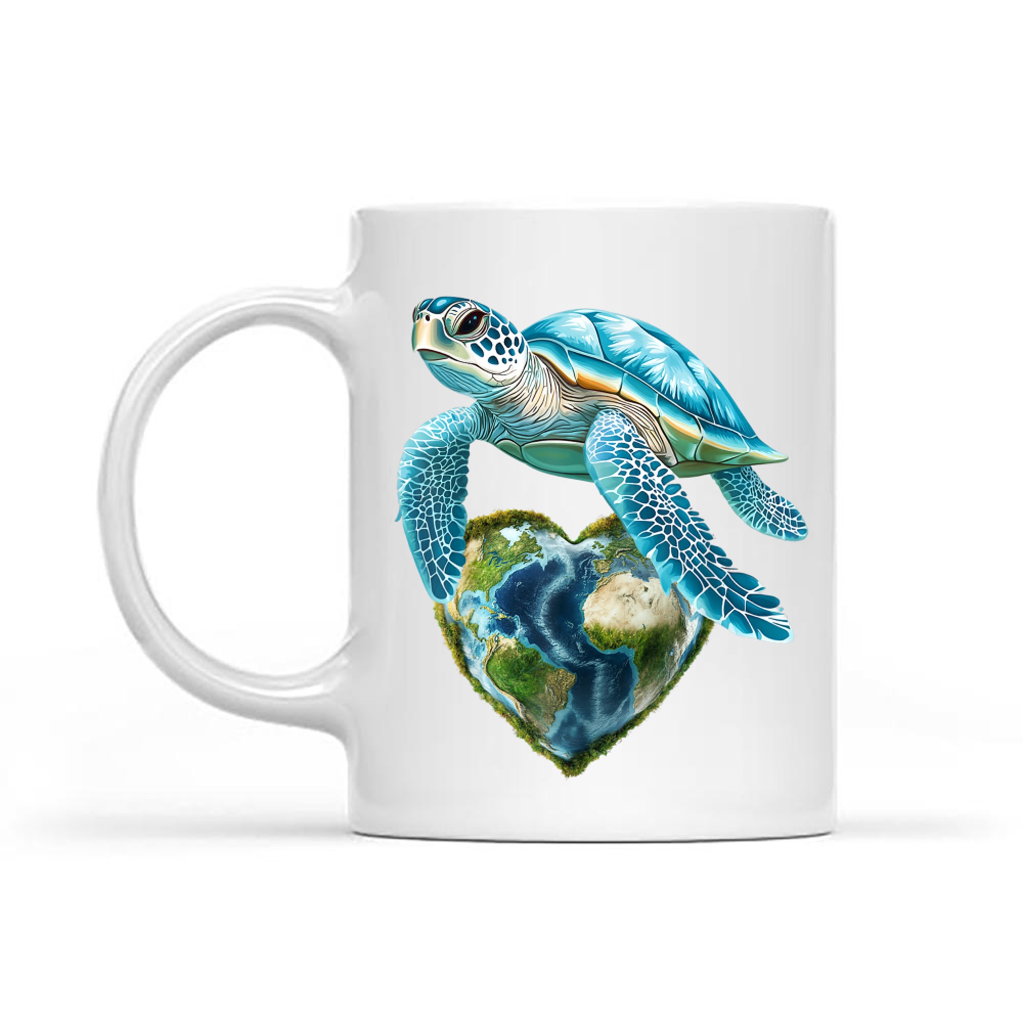 Sea Turtle with Heart-Shaped Earth Globe Love Ocean Nature Art Mug