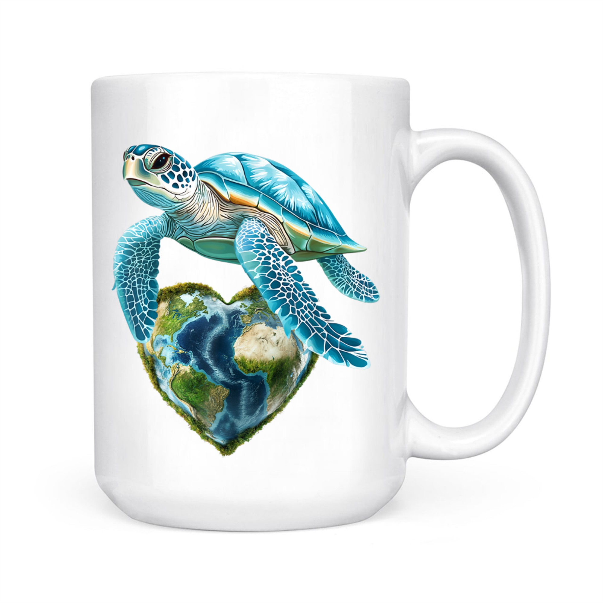Sea Turtle with Heart-Shaped Earth Globe Love Ocean Nature Art Mug