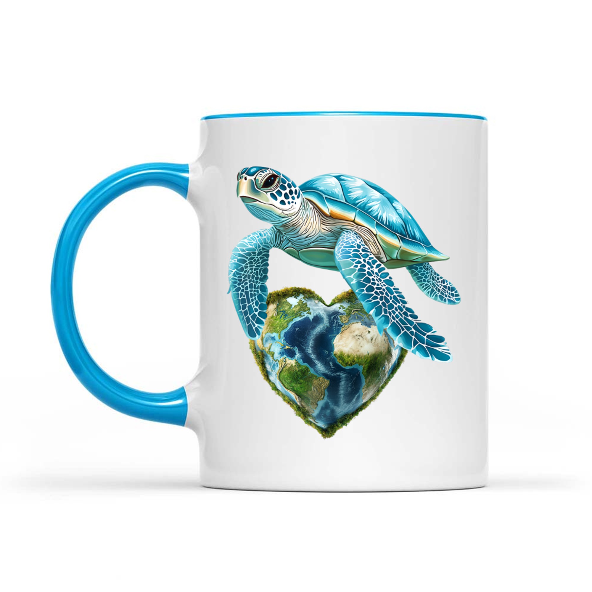 Sea Turtle with Heart-Shaped Earth Globe Love Ocean Nature Art Mug