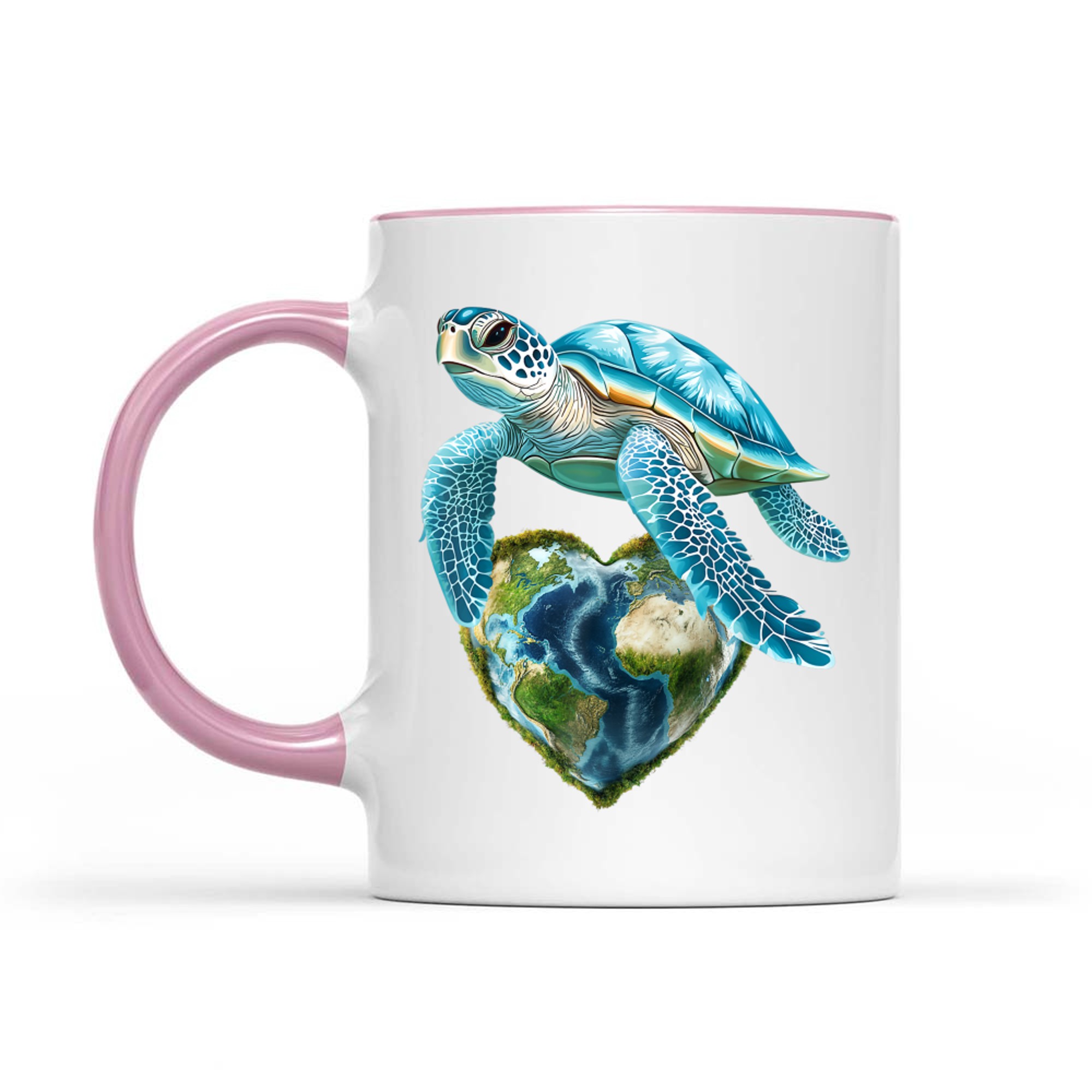 Sea Turtle with Heart-Shaped Earth Globe Love Ocean Nature Art Mug