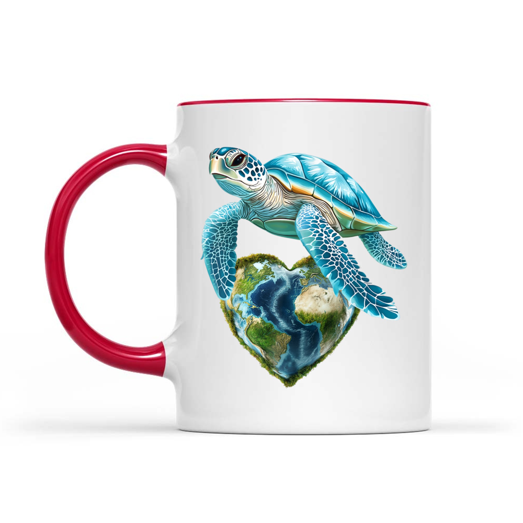Sea Turtle with Heart-Shaped Earth Globe Love Ocean Nature Art Mug