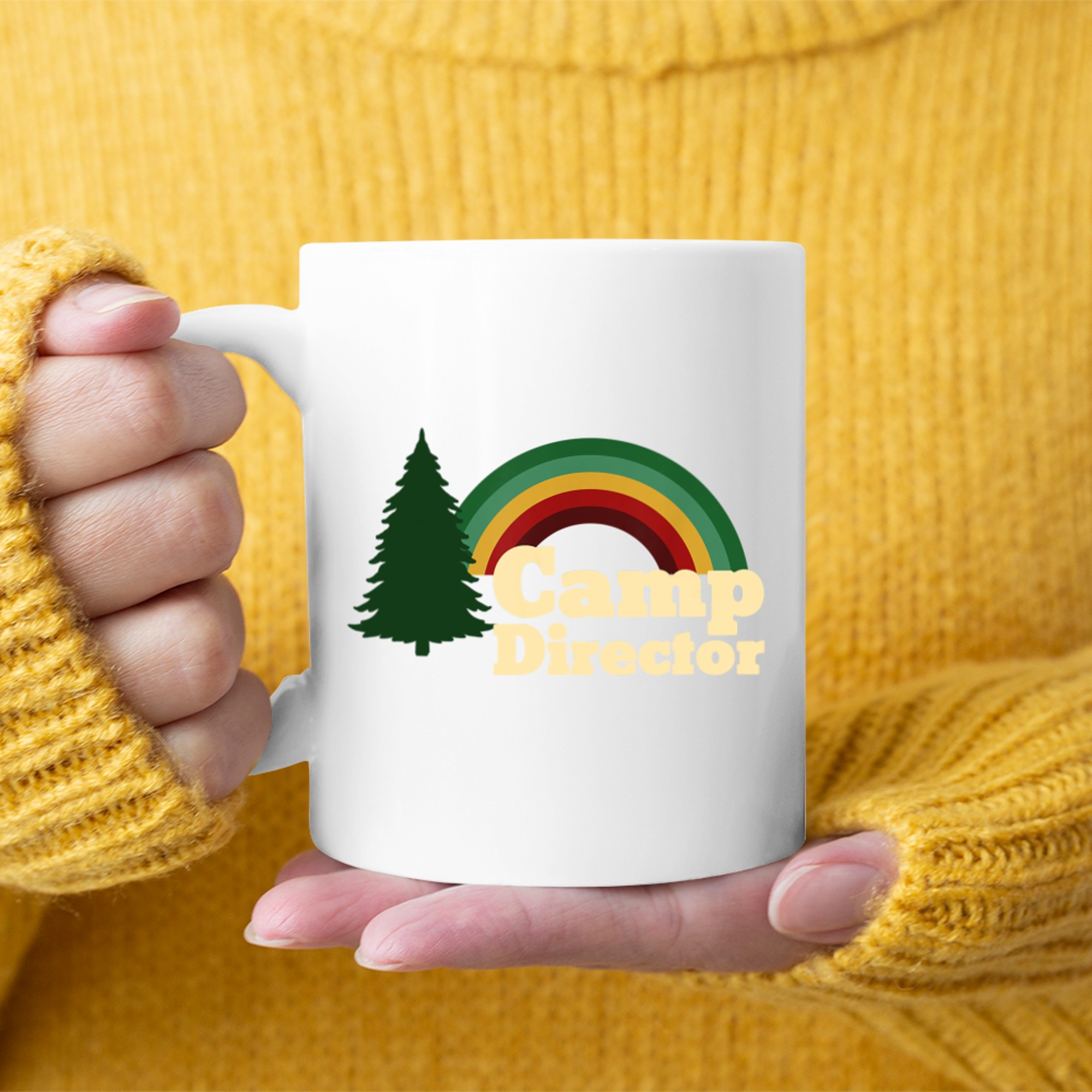 Summer Camp Director Counselor Camper Rainbow Pine Tree Mug
