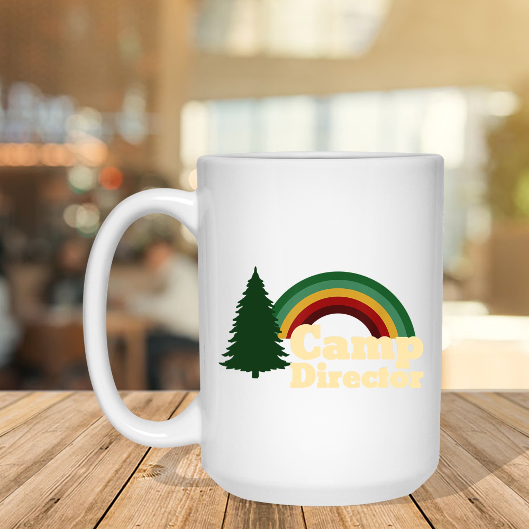 Summer Camp Director Counselor Camper Rainbow Pine Tree Mug
