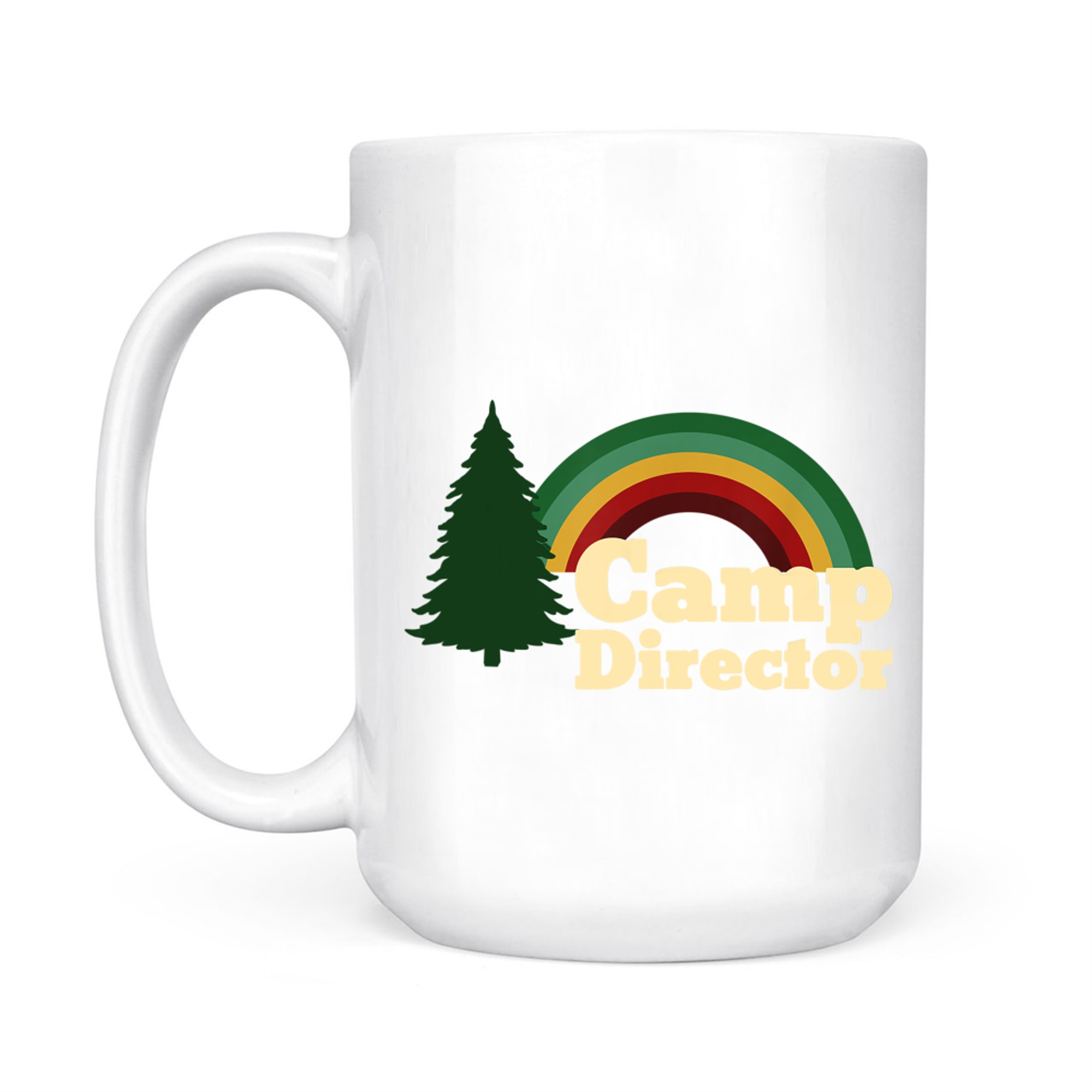 Summer Camp Director Counselor Camper Rainbow Pine Tree Mug