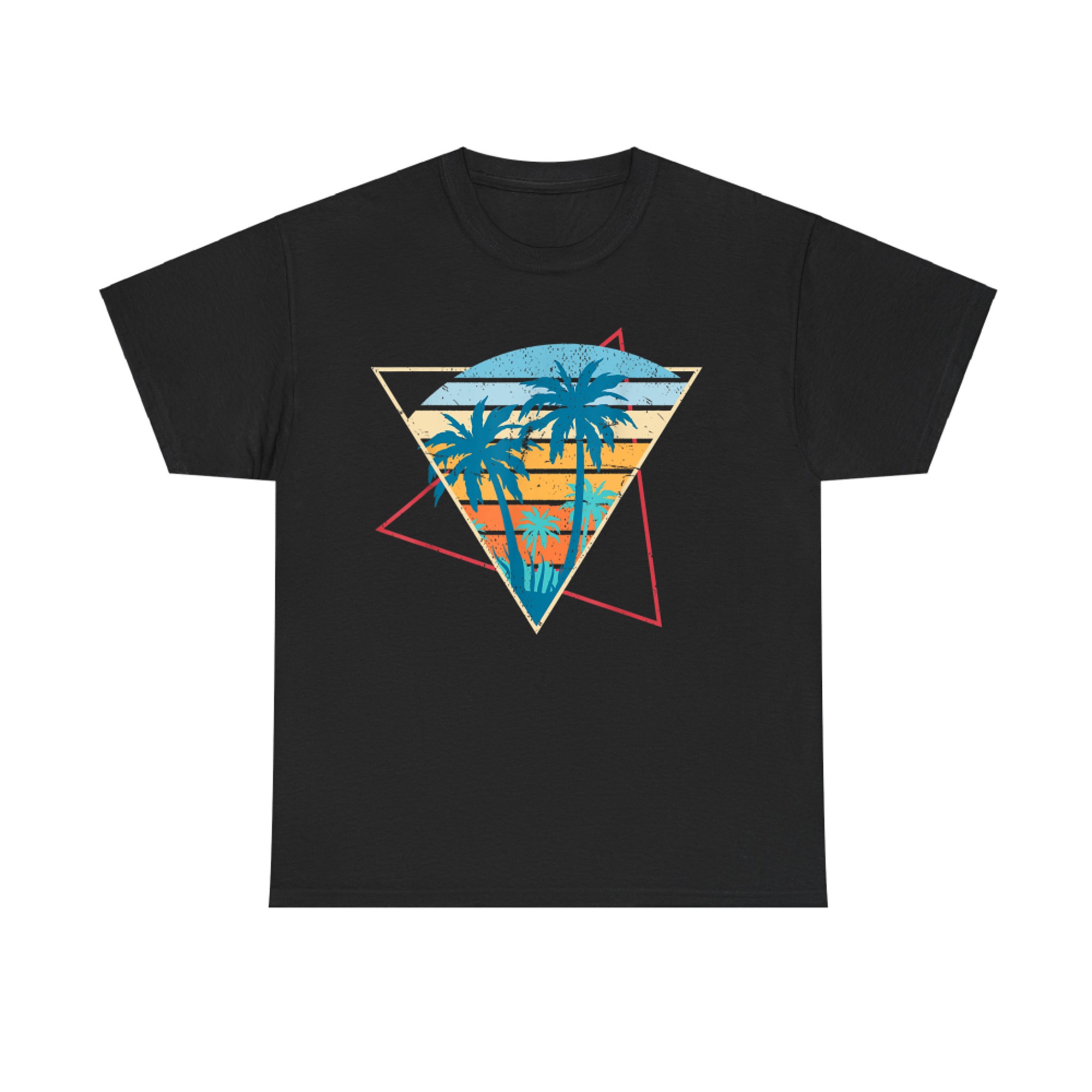 Summer Vibes Sunset Palm Trees Beach Retro Tropical Summer T-Shirt