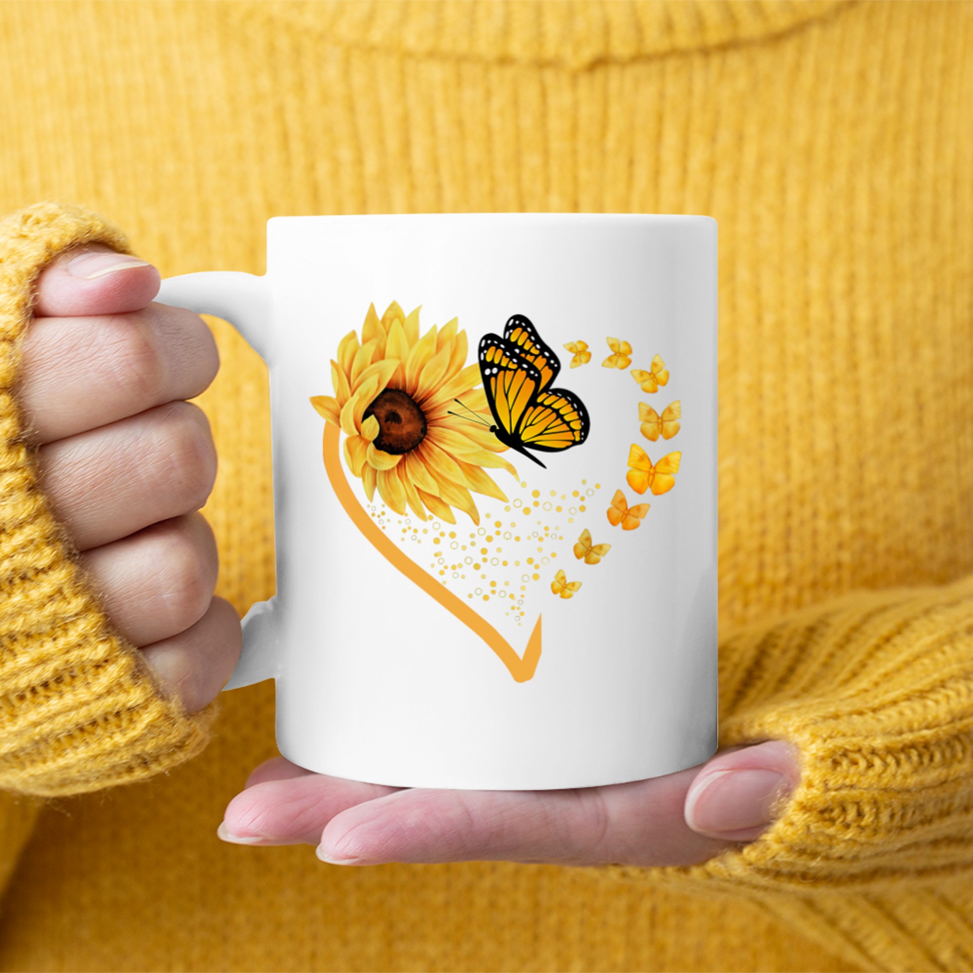 Sunflower Butterfly Heart Summer Floral Mug