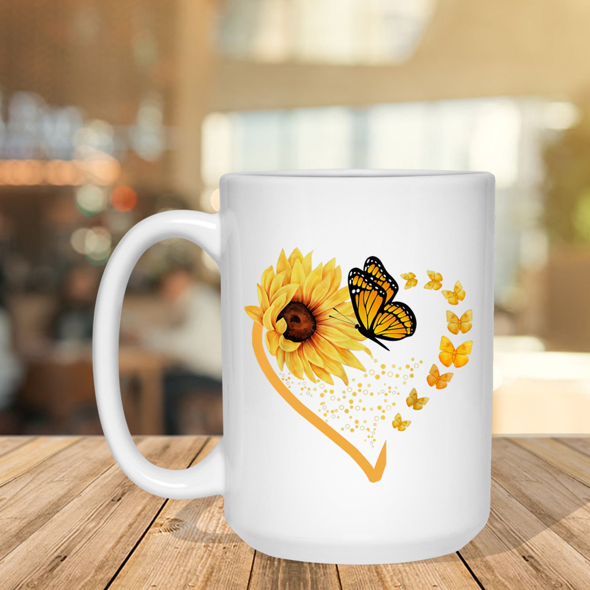 Sunflower Butterfly Heart Summer Floral Mug