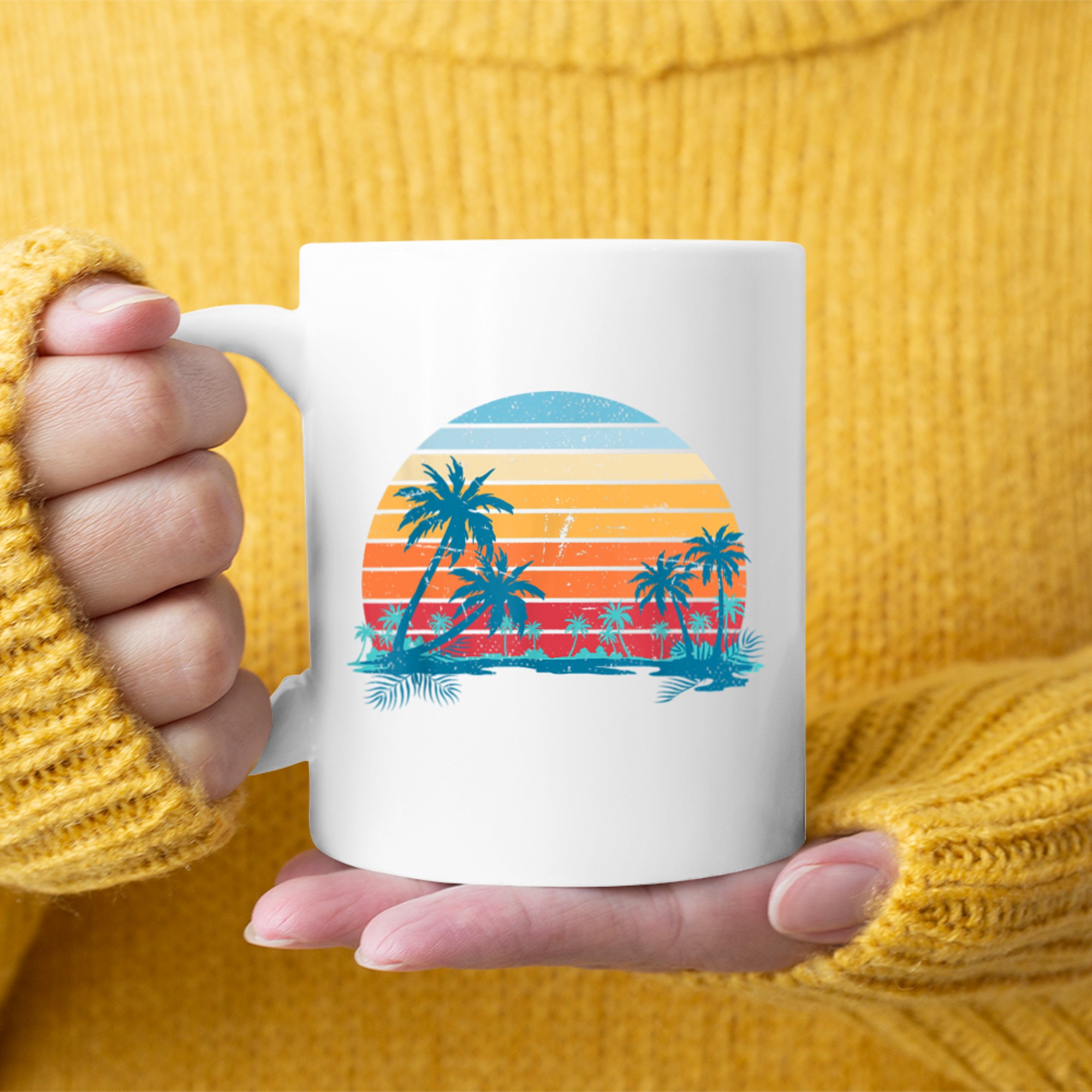 Sunset Beach Palms Summer Vibes Retro Tropical Mug