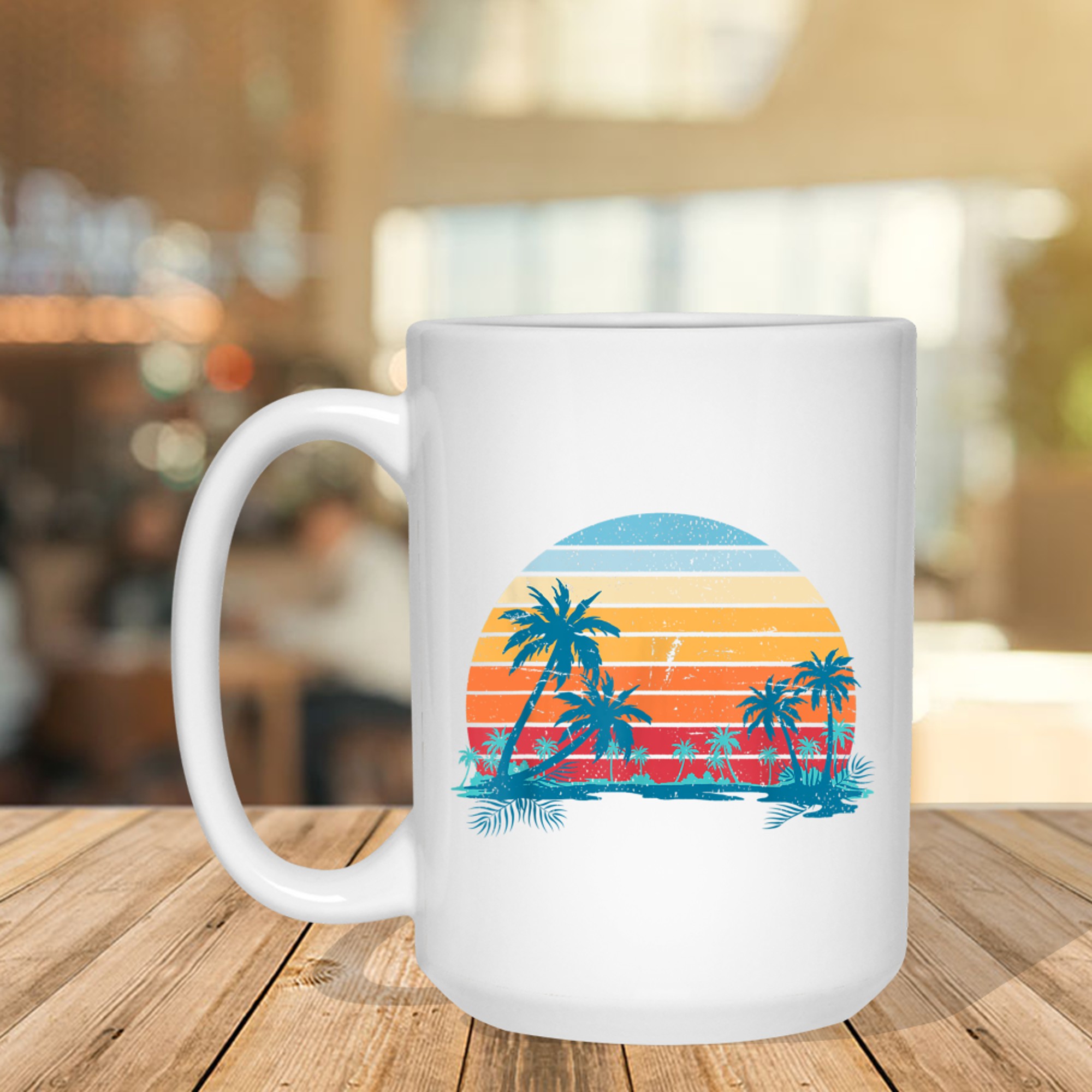 Sunset Beach Palms Summer Vibes Retro Tropical Mug