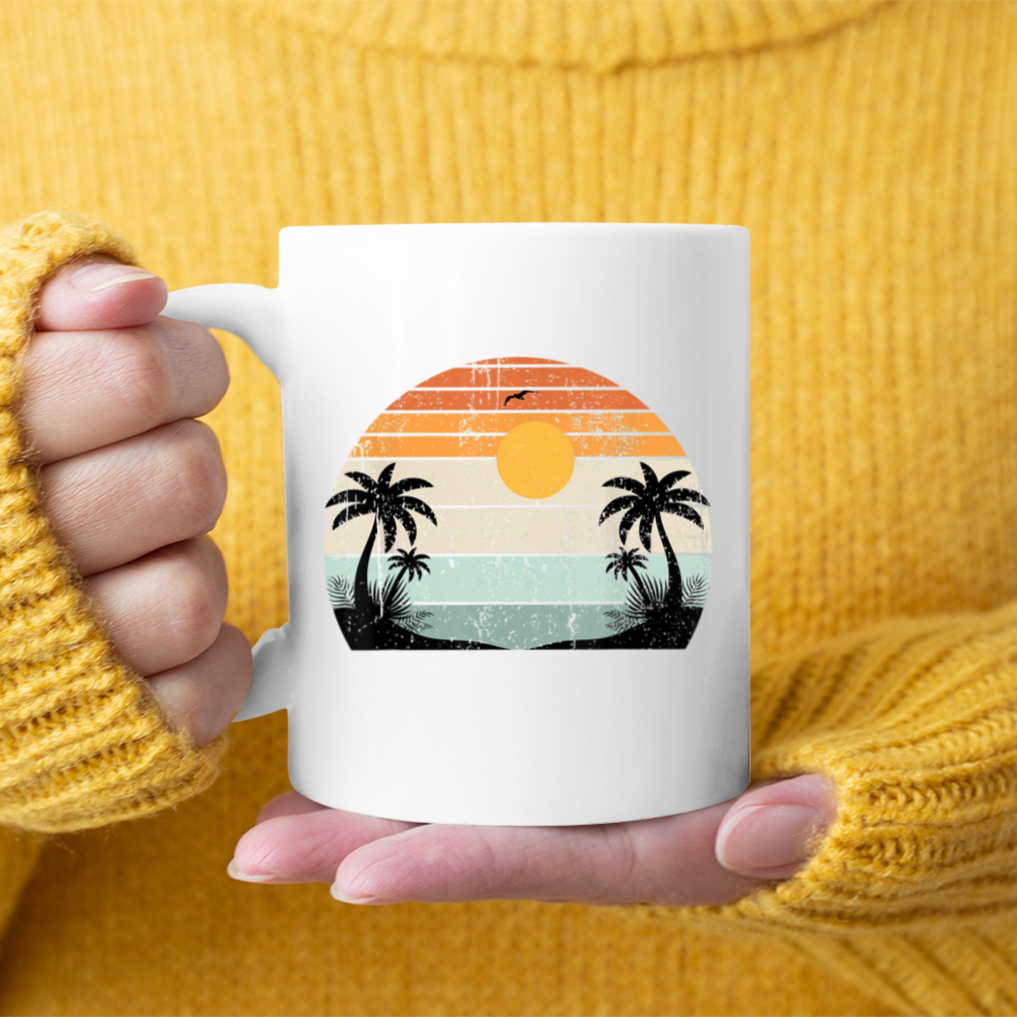 Sunshine Summer Vibes Palm Trees Beach Retro Mug