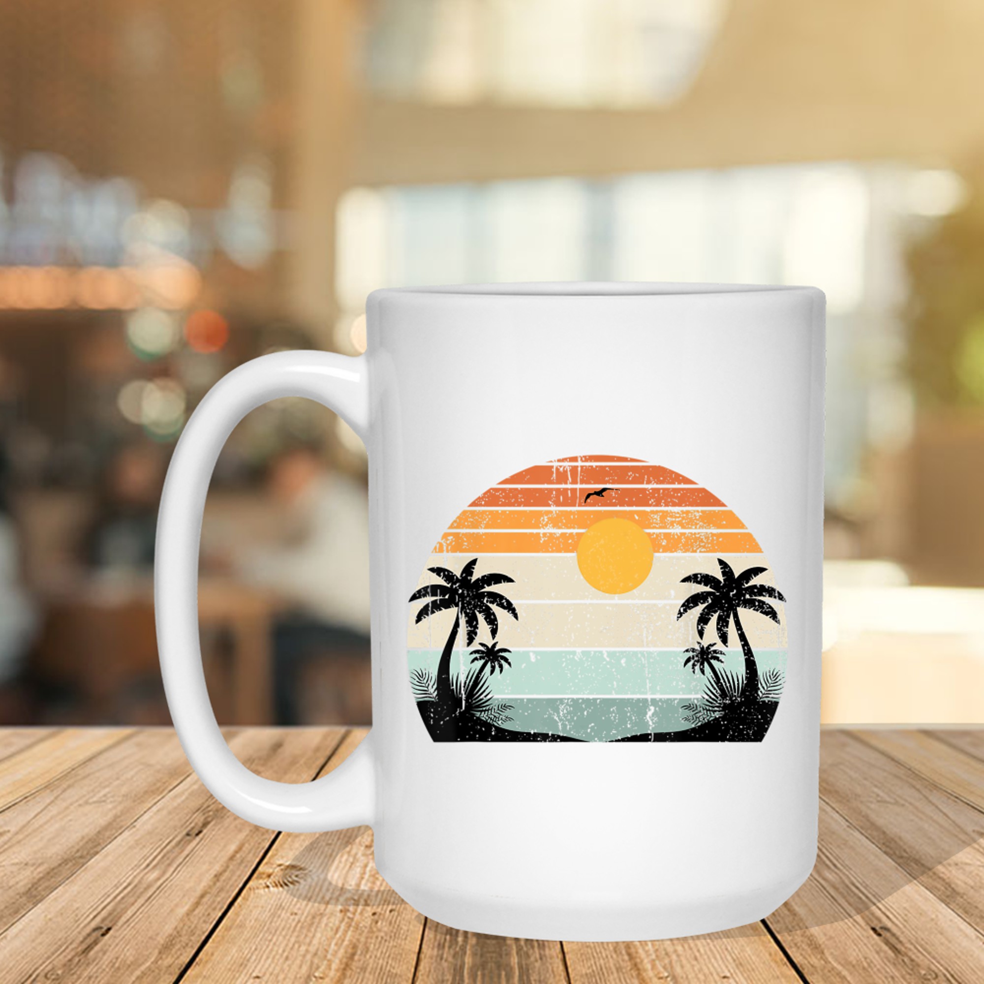 Sunshine Summer Vibes Palm Trees Beach Retro Mug