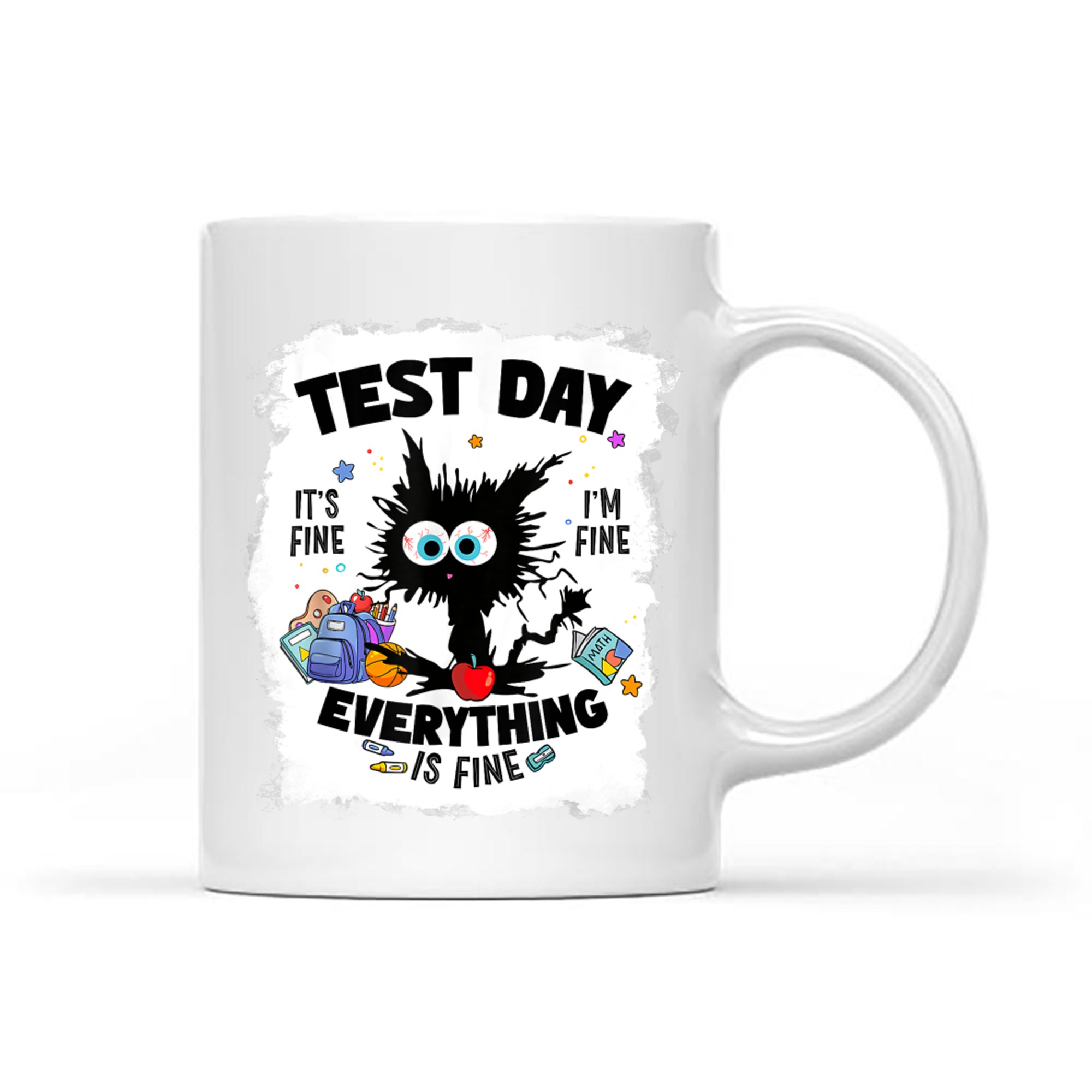 Test Day Funny Stressed Cat Teacher Student Kids Testing Day Mug