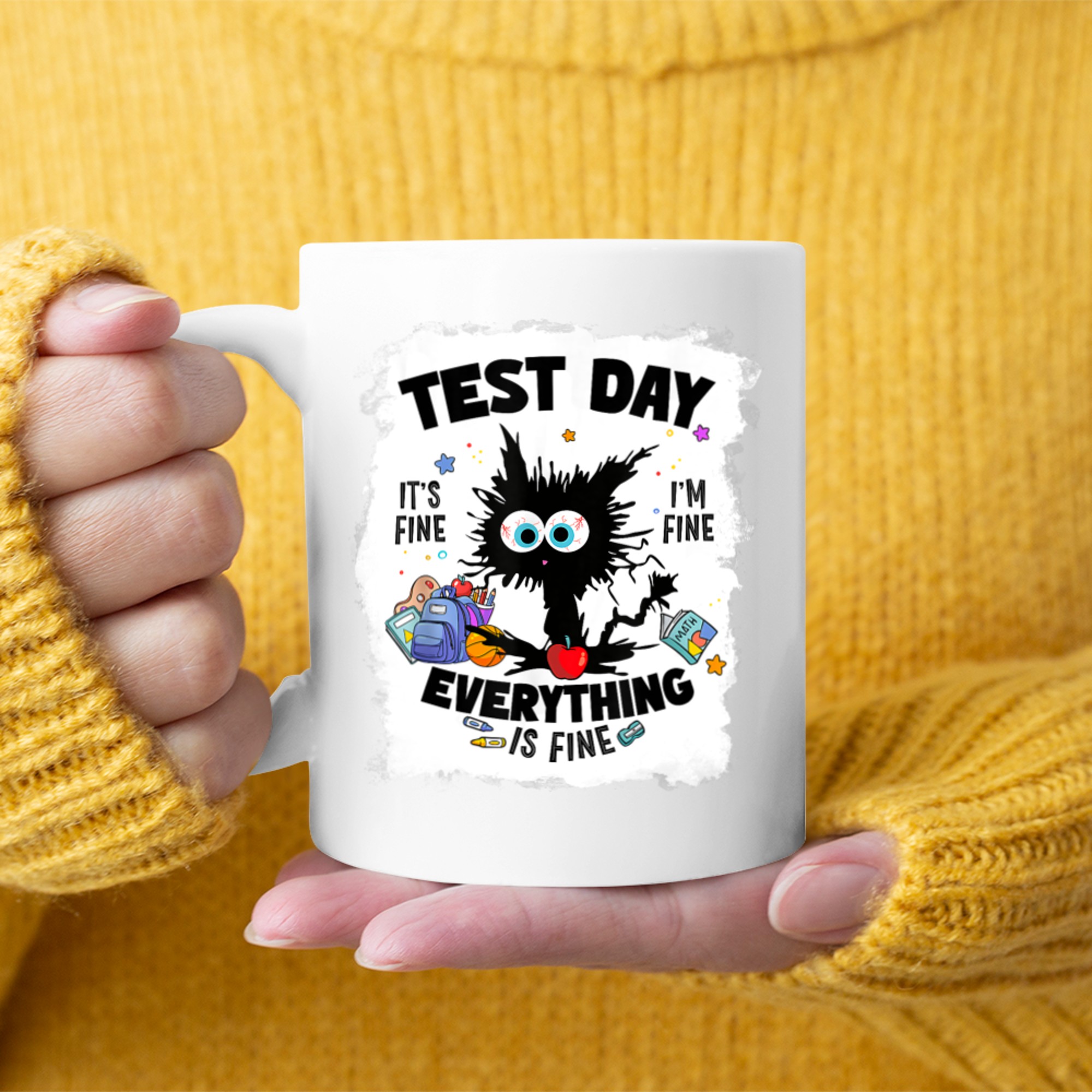Test Day Funny Stressed Cat Teacher Student Kids Testing Day Mug