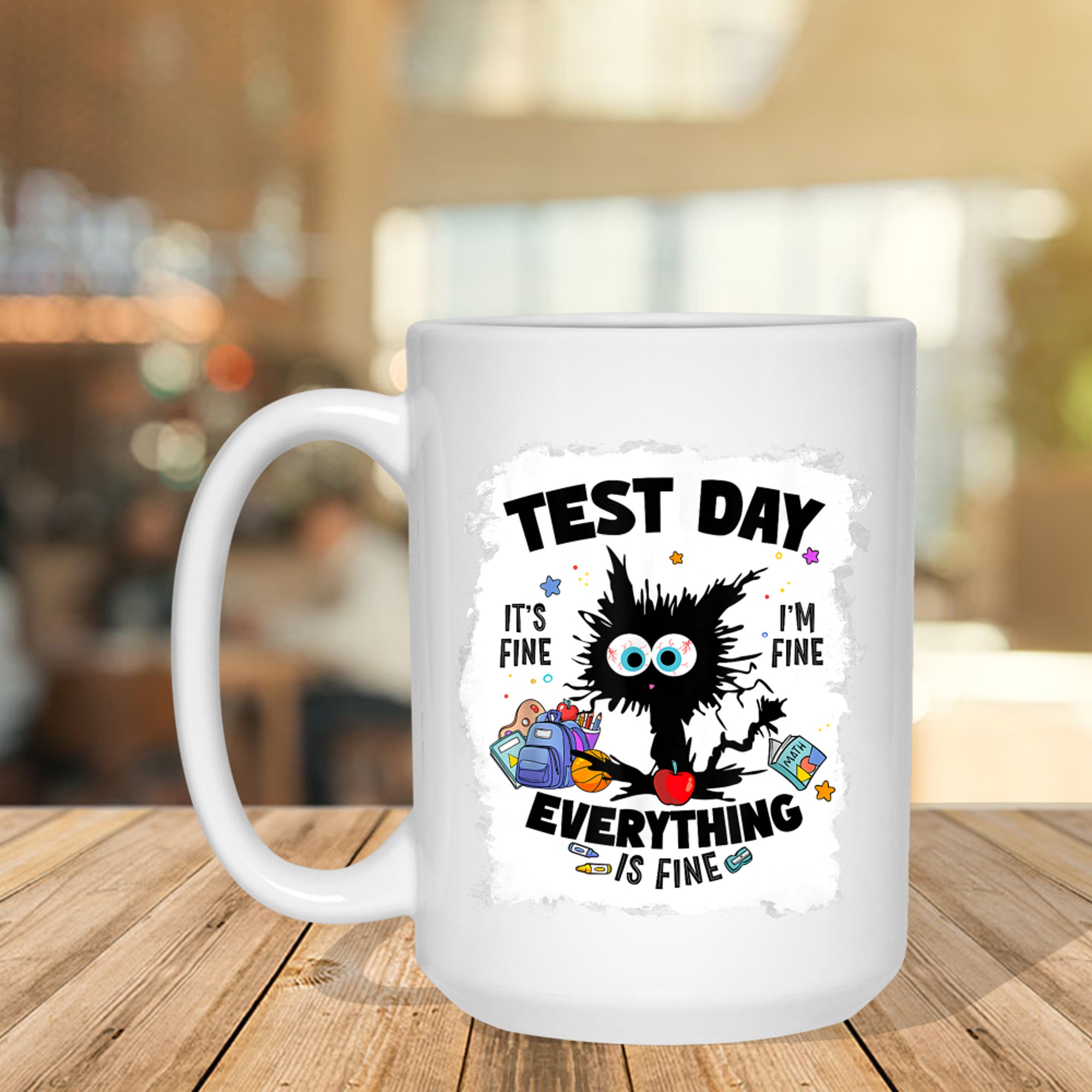 Test Day Funny Stressed Cat Teacher Student Kids Testing Day Mug