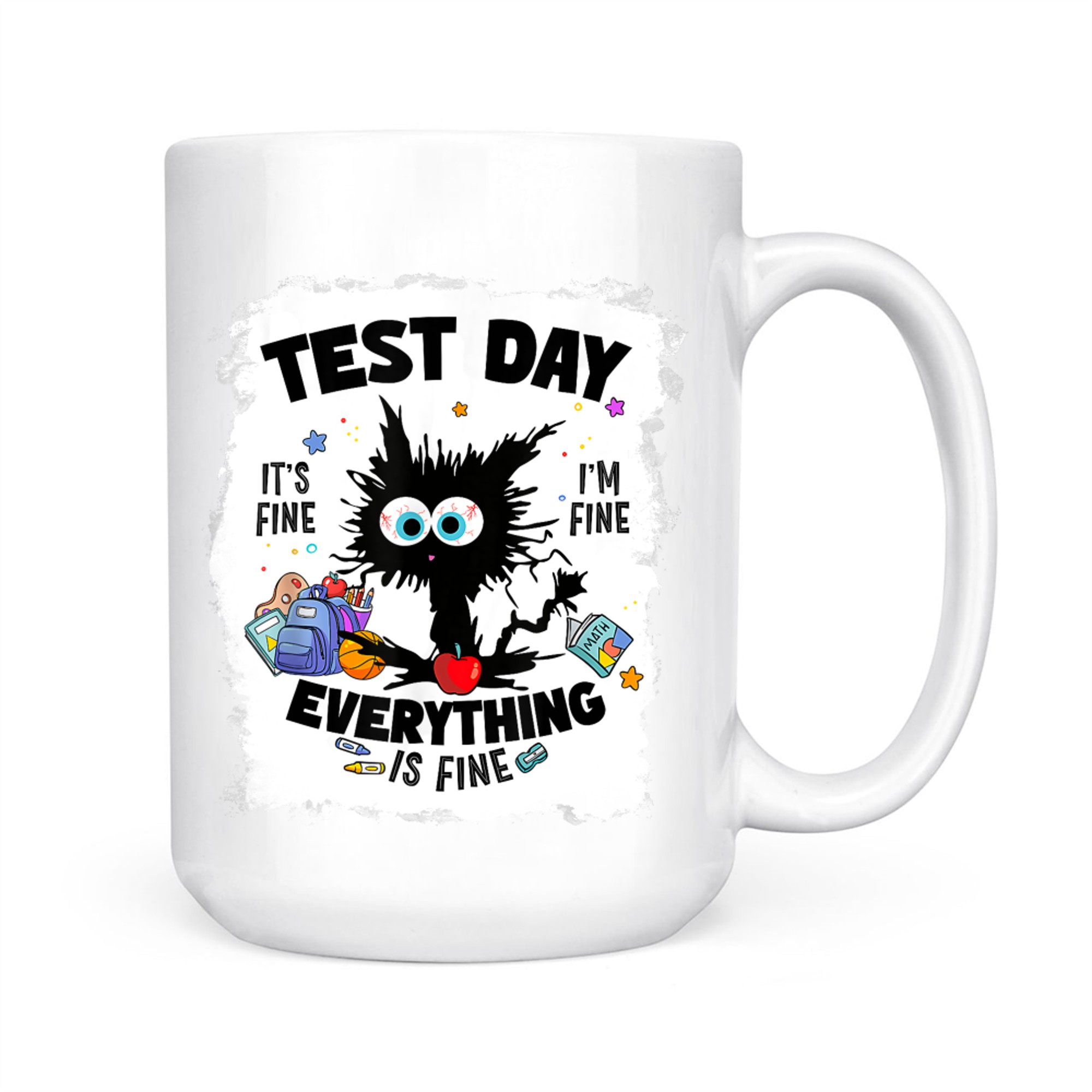 Test Day Funny Stressed Cat Teacher Student Kids Testing Day Mug