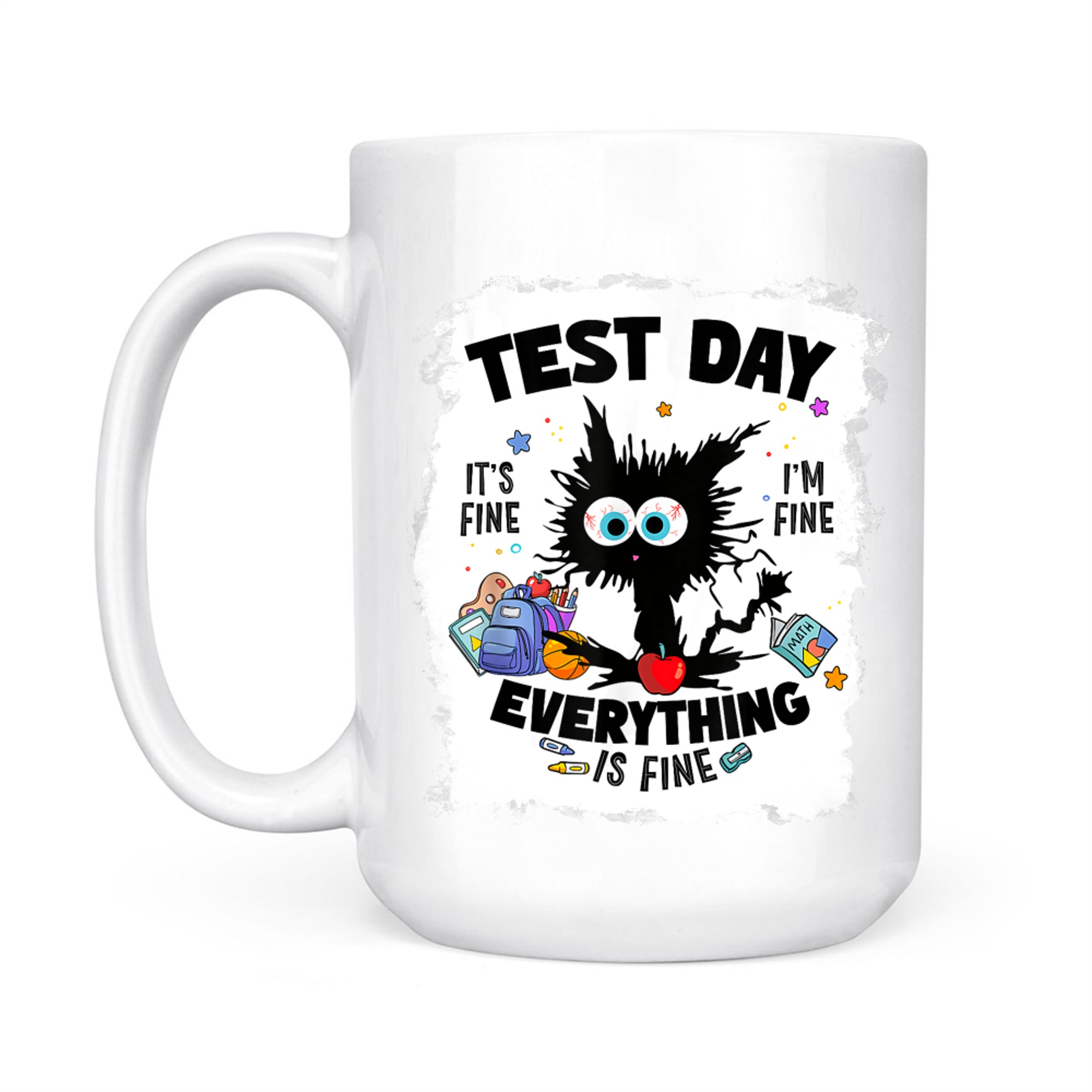 Test Day Funny Stressed Cat Teacher Student Kids Testing Day Mug